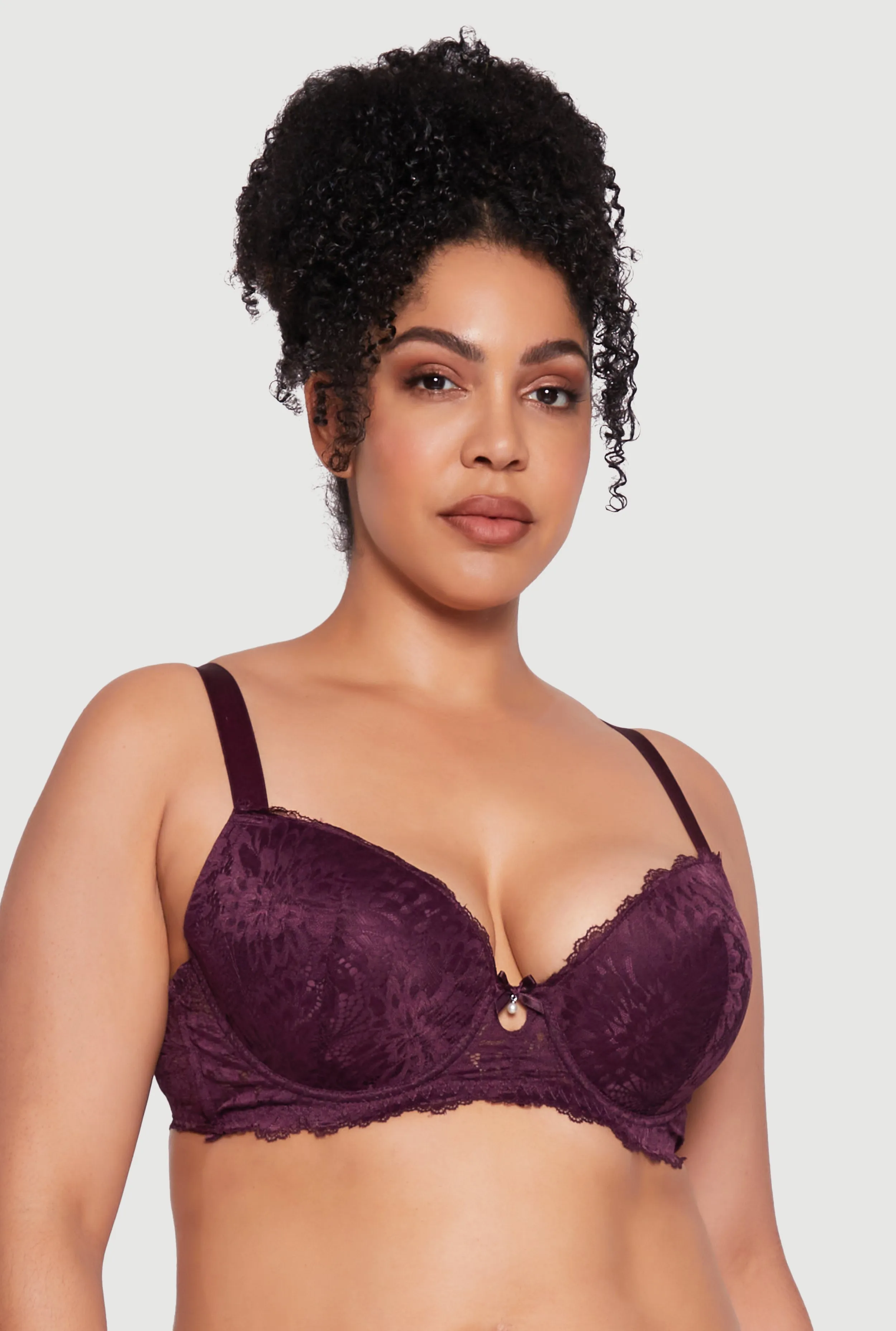 Plus Size Lace Push Up Plunge Bra with Keyhole Detail sold by Rainbow
