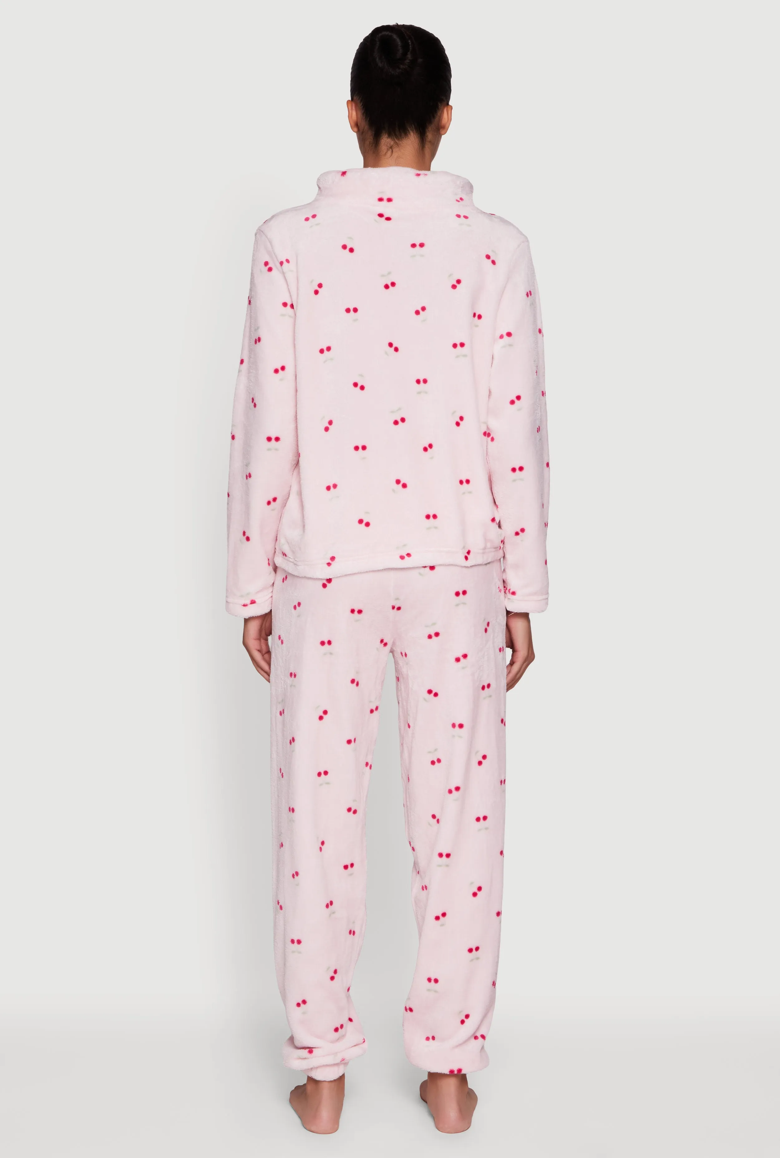 Cherry Print Plush Funnel Neck Pajama Top and Pants Set sold by Rainbow product image thumbnail 3