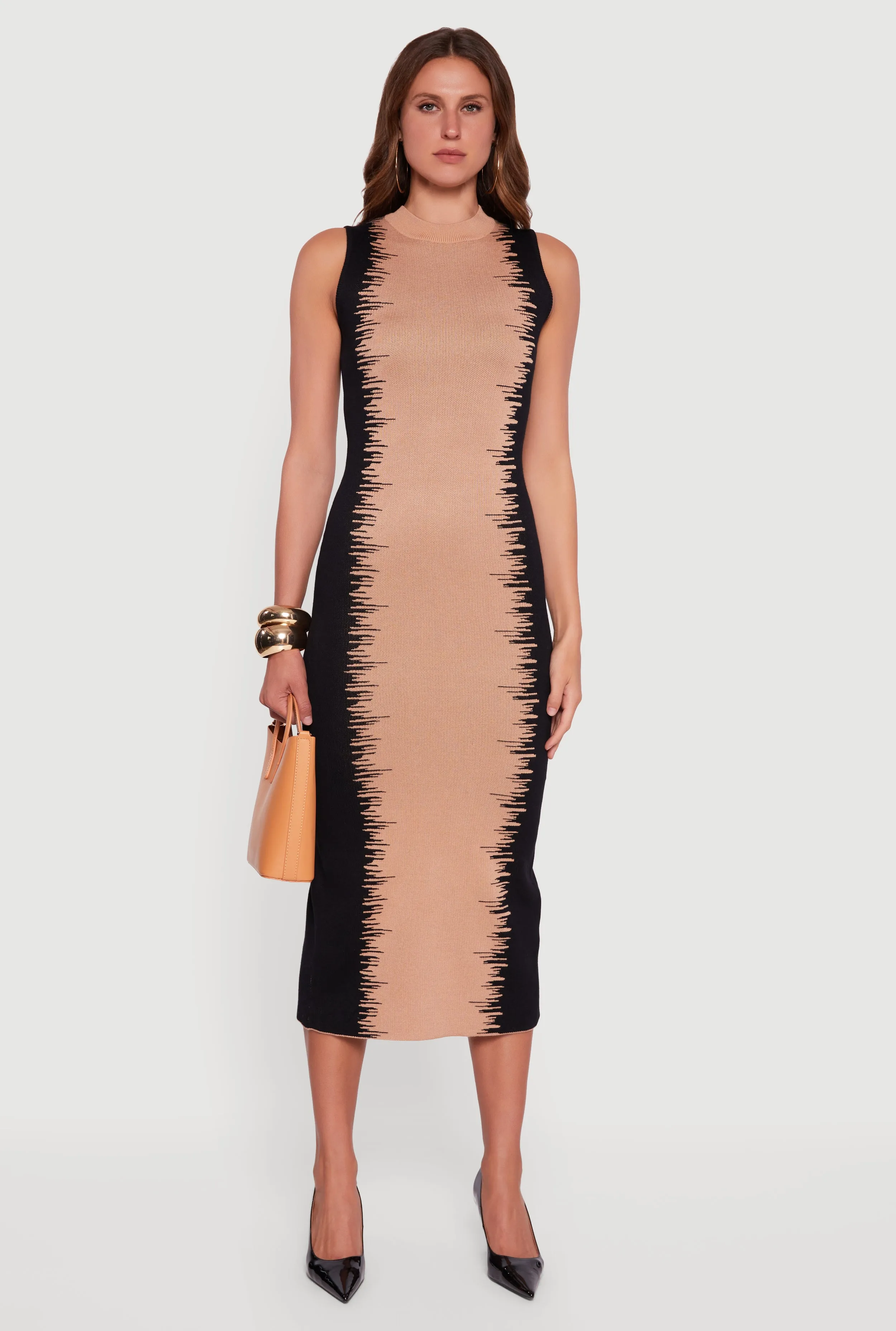 Sleeveless Mock Neck Bodycon Sweater Dress with Back Slit sold by Rainbow product image thumbnail 2