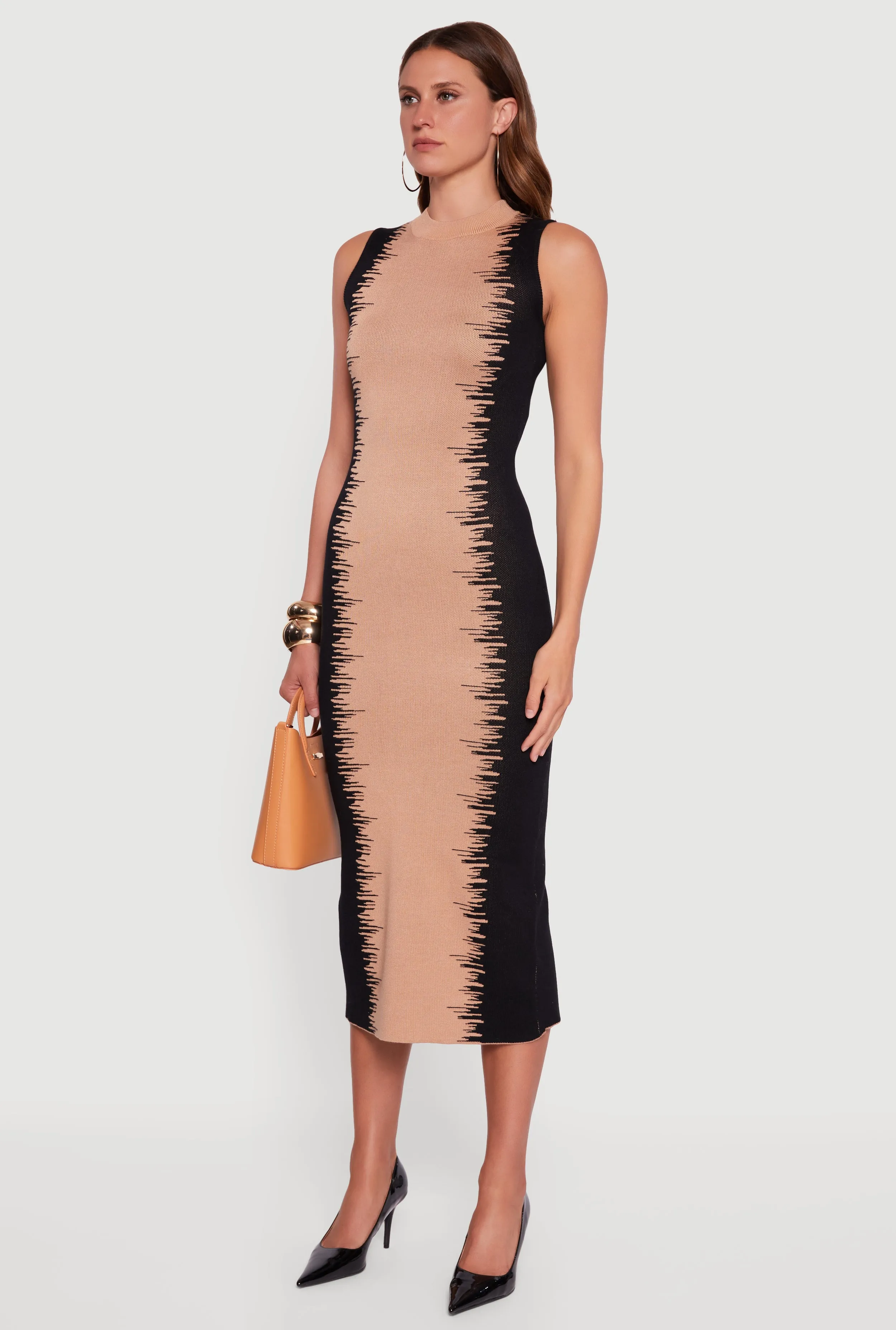 Sleeveless Mock Neck Bodycon Sweater Dress with Back Slit sold by Rainbow product image thumbnail 3