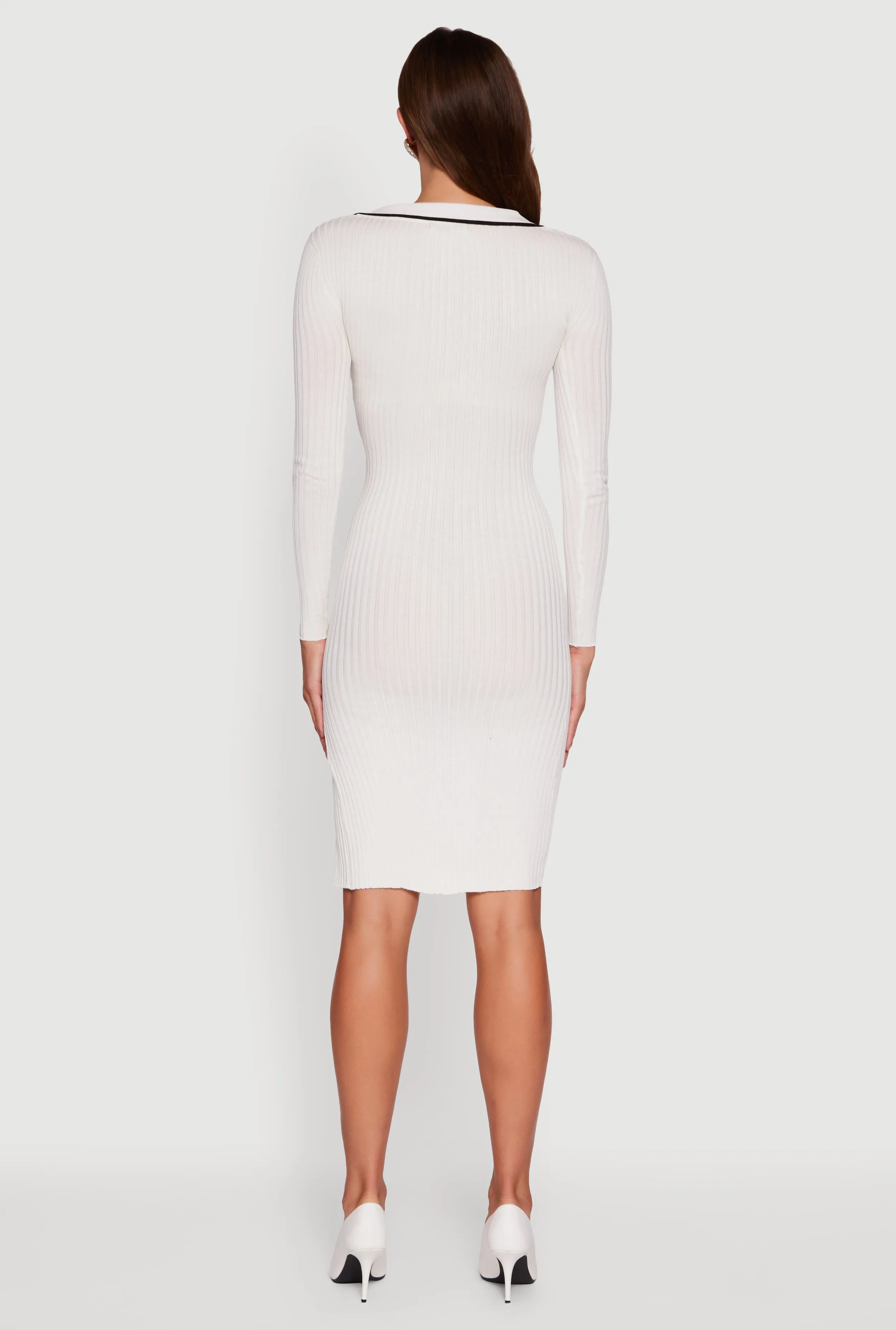 Contrast Trim Ribbed Knit Long Sleeve Sweater Dress sold by Rainbow product image thumbnail 5