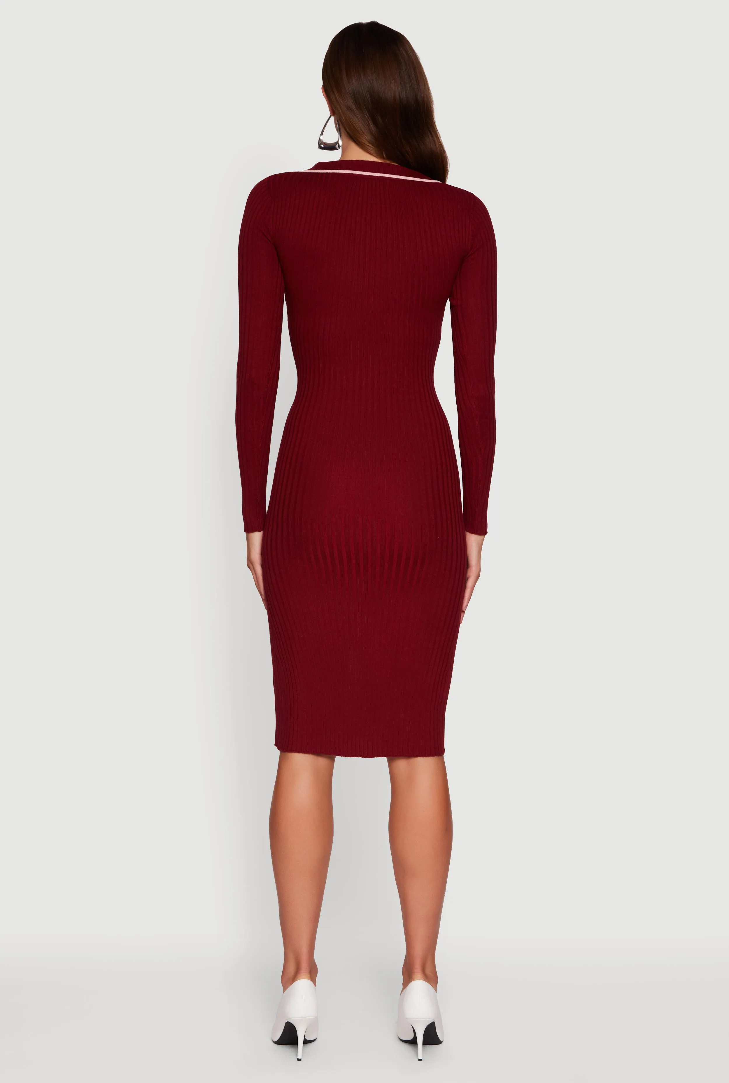 Contrast Trim Ribbed Knit Long Sleeve Sweater Dress sold by Rainbow product image thumbnail 5