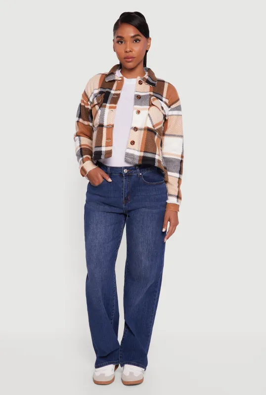 Collared Sherpa Lined Plaid Shacket sold by Rainbow