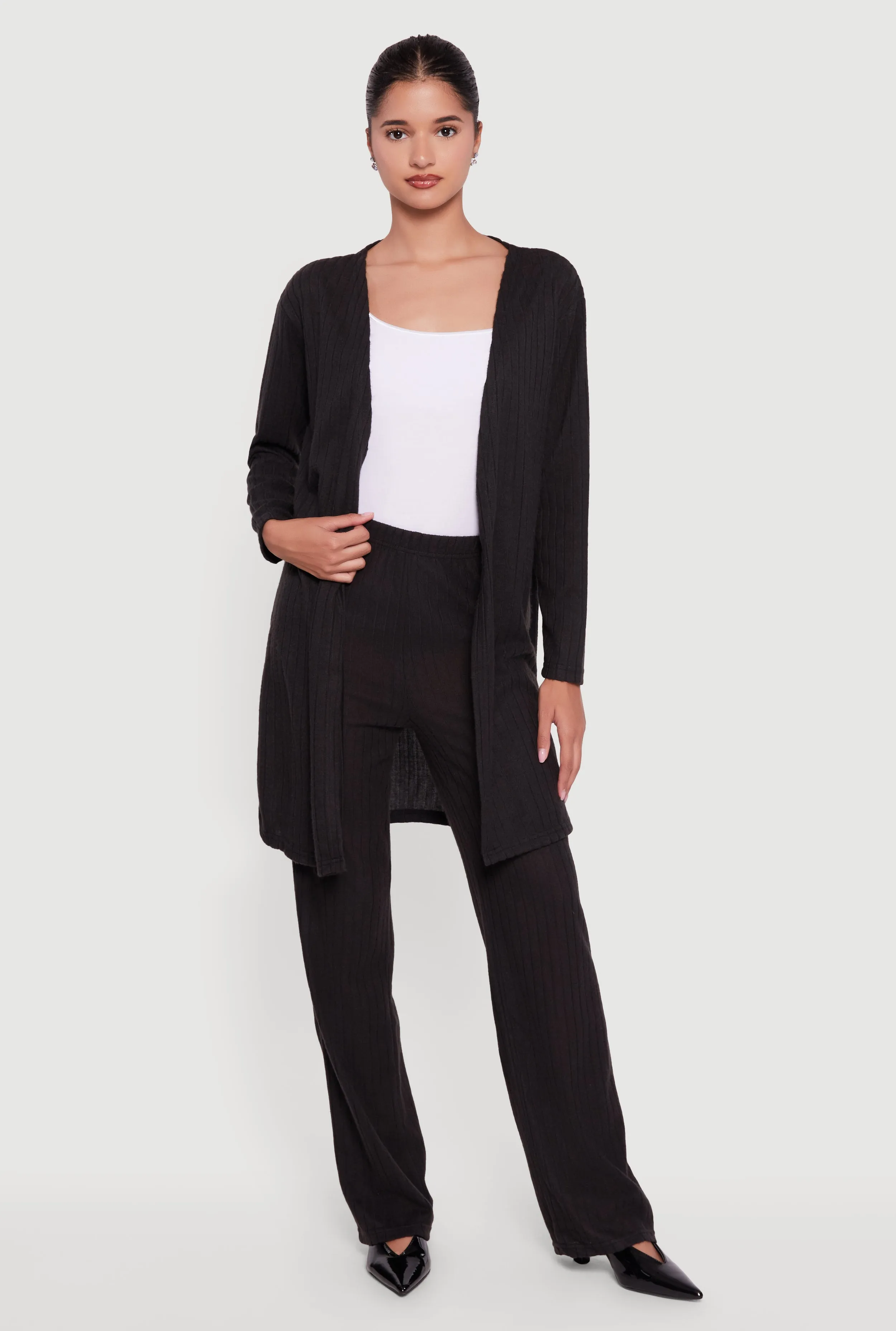 Brushed Rib Knit Pull On Straight Leg Pants sold by Rainbow