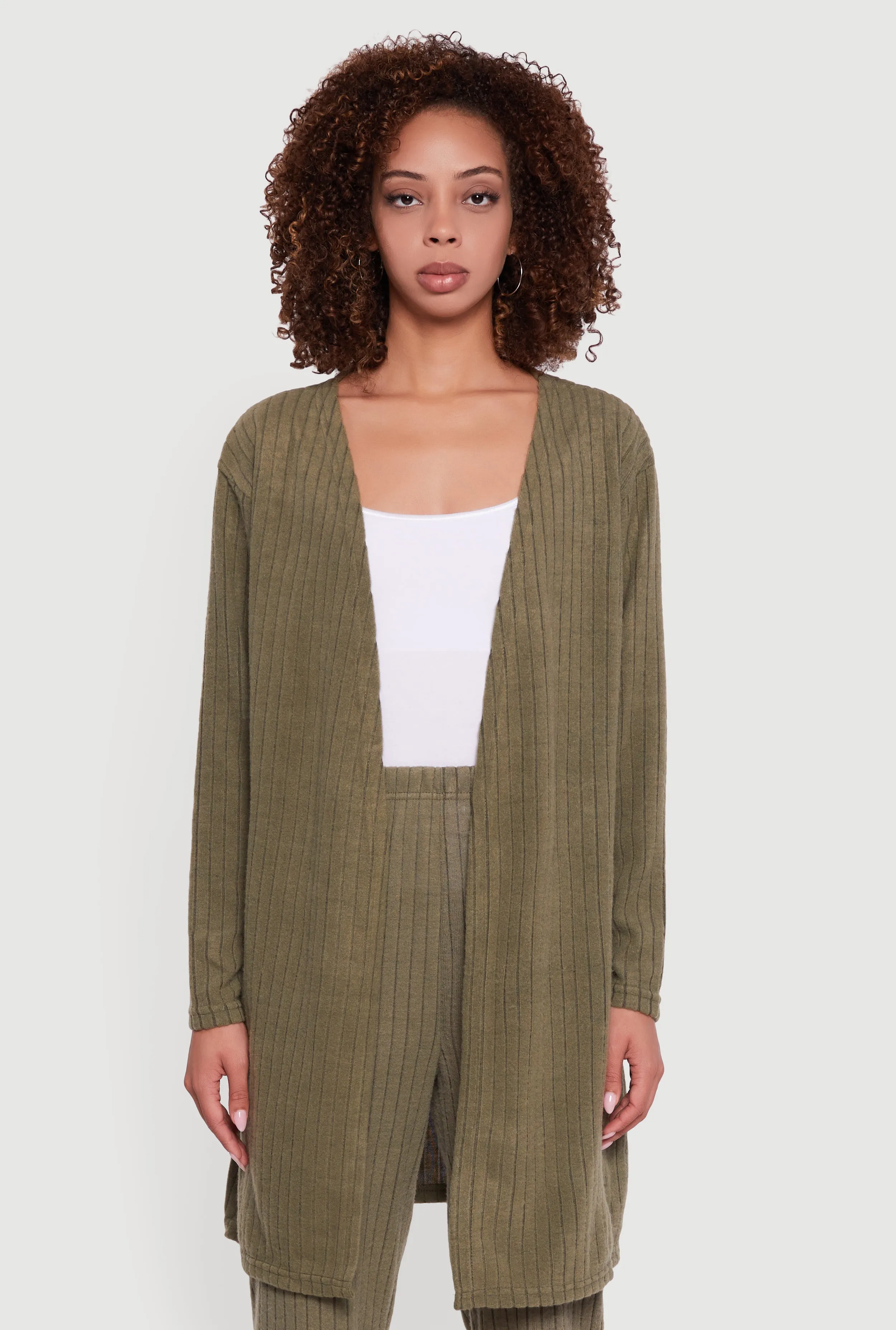 Brushed Ribbed Knit Long Sleeve Duster sold by Rainbow