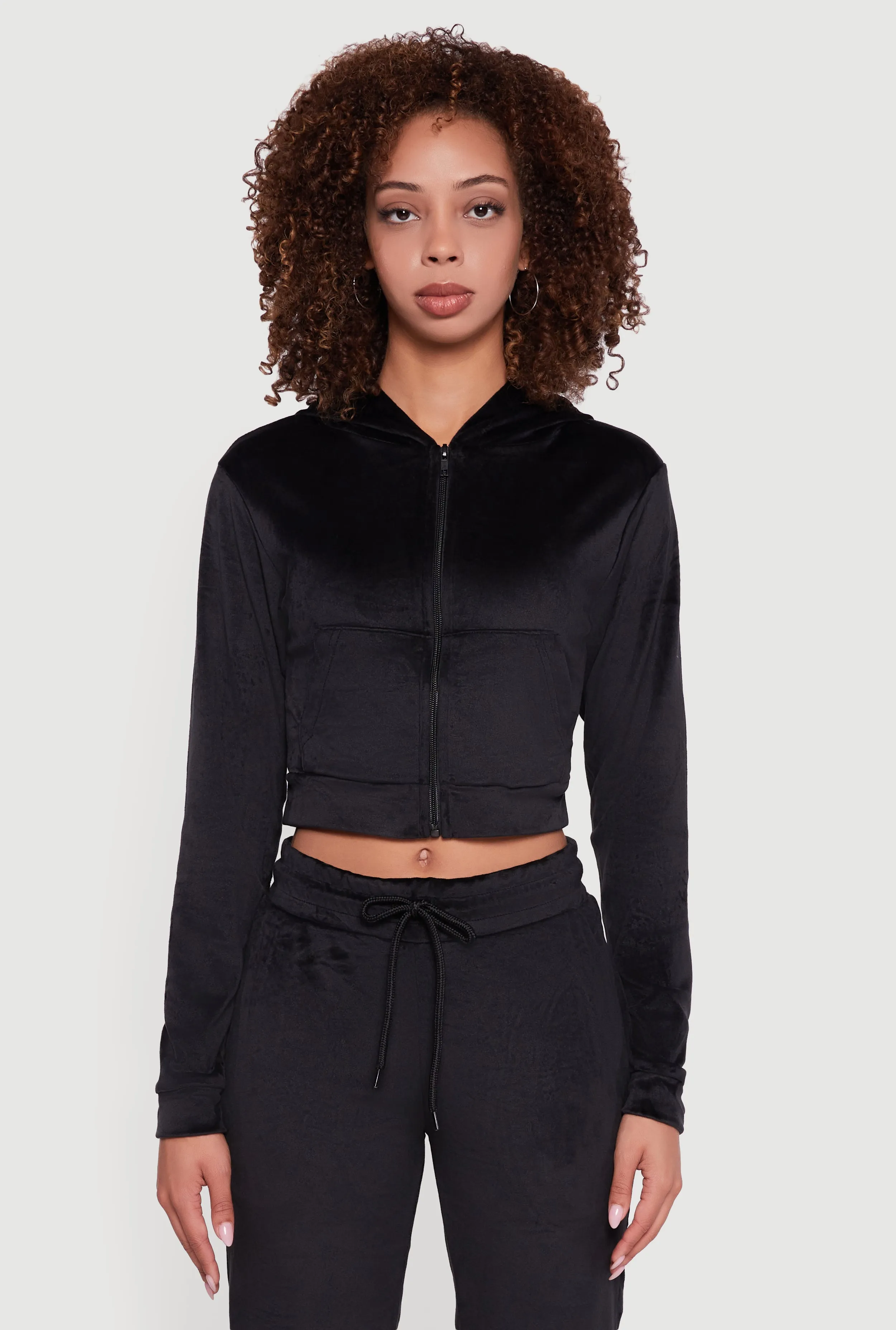 Velour Long Sleeve Cropped Zip Front Hoodie sold by Rainbow