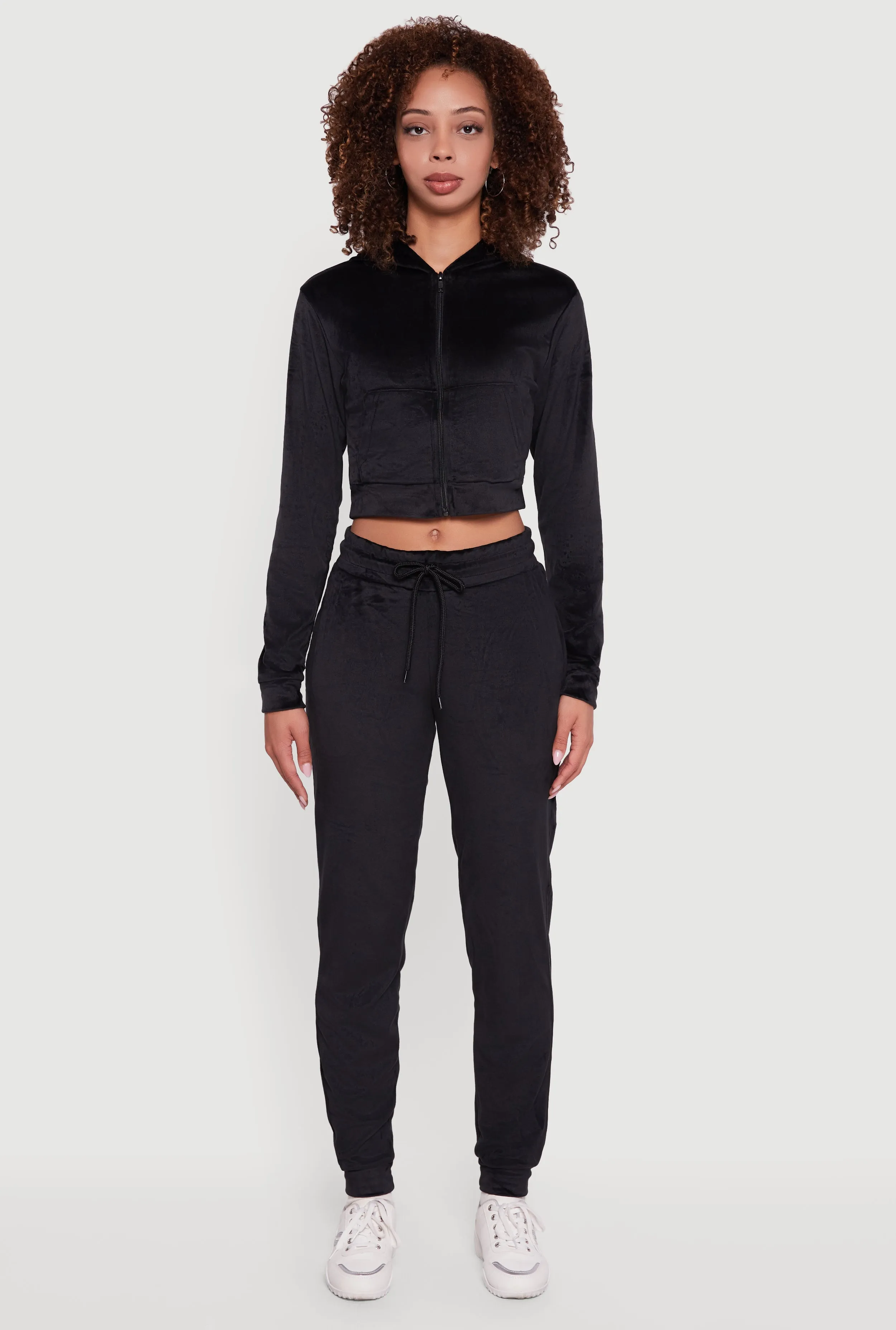 Velour Long Sleeve Cropped Zip Front Hoodie sold by Rainbow product image thumbnail 2