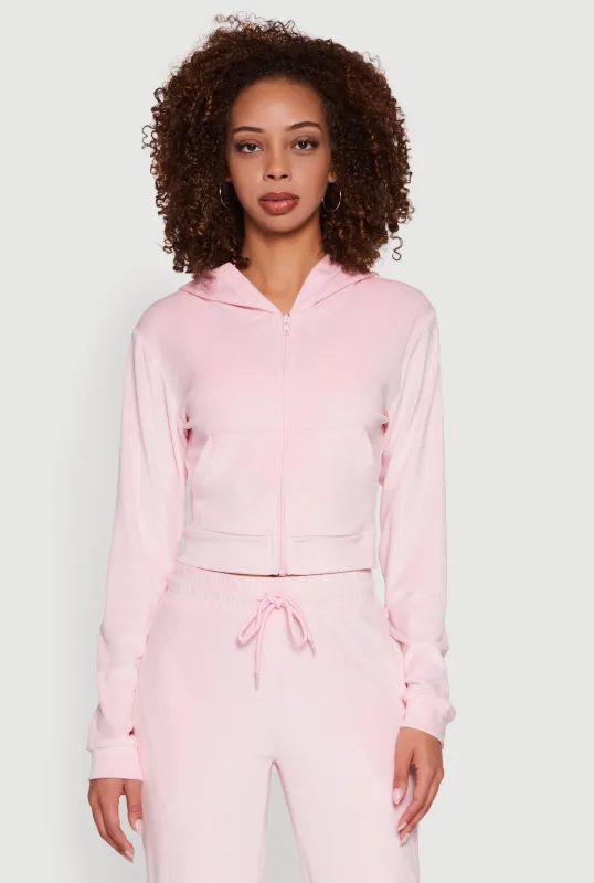 Velour Long Sleeve Cropped Zip Front Hoodie sold by Rainbow
