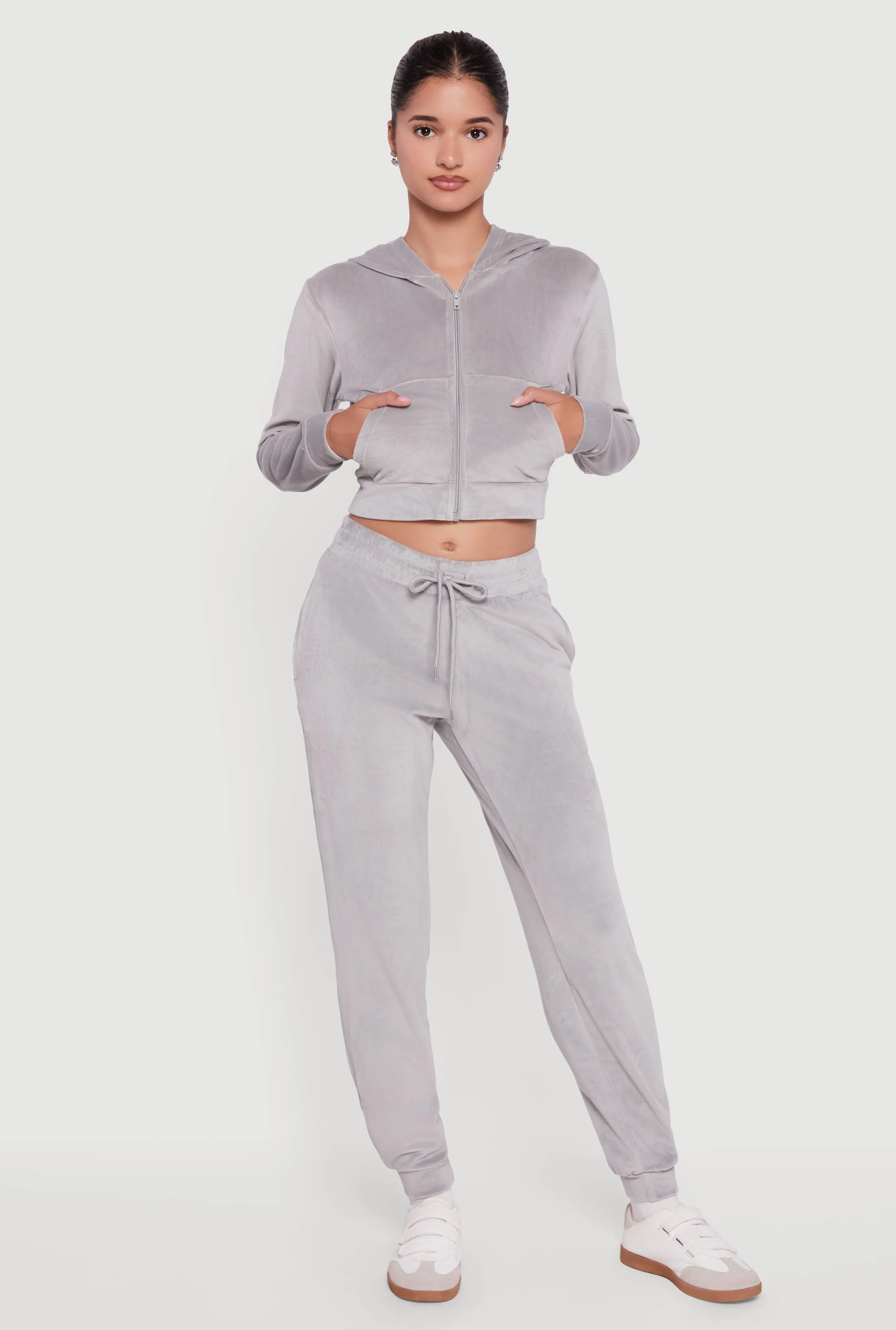 Velour Long Sleeve Cropped Zip Front Hoodie sold by Rainbow product image thumbnail 3