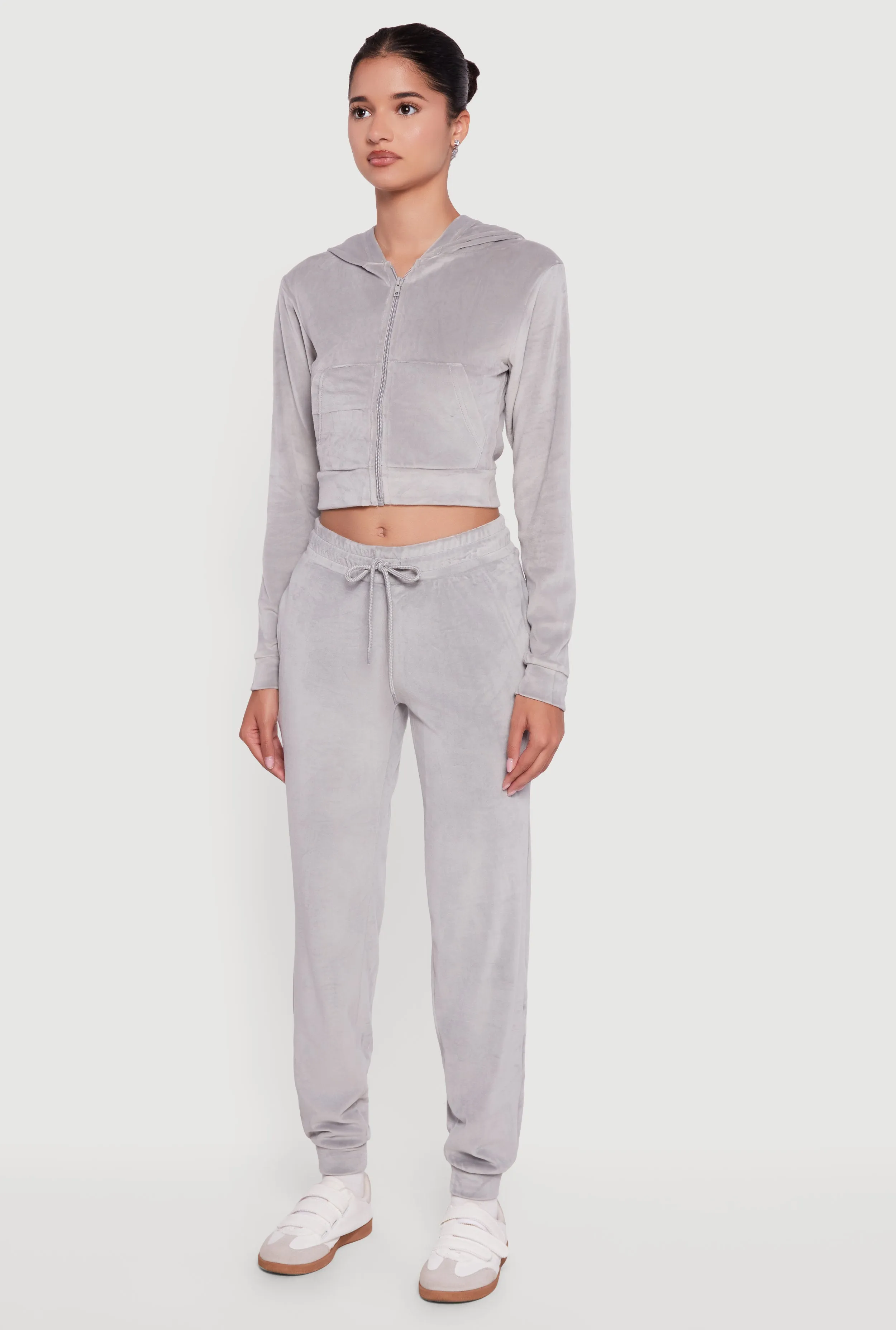 Velour Long Sleeve Cropped Zip Front Hoodie sold by Rainbow product image thumbnail 5