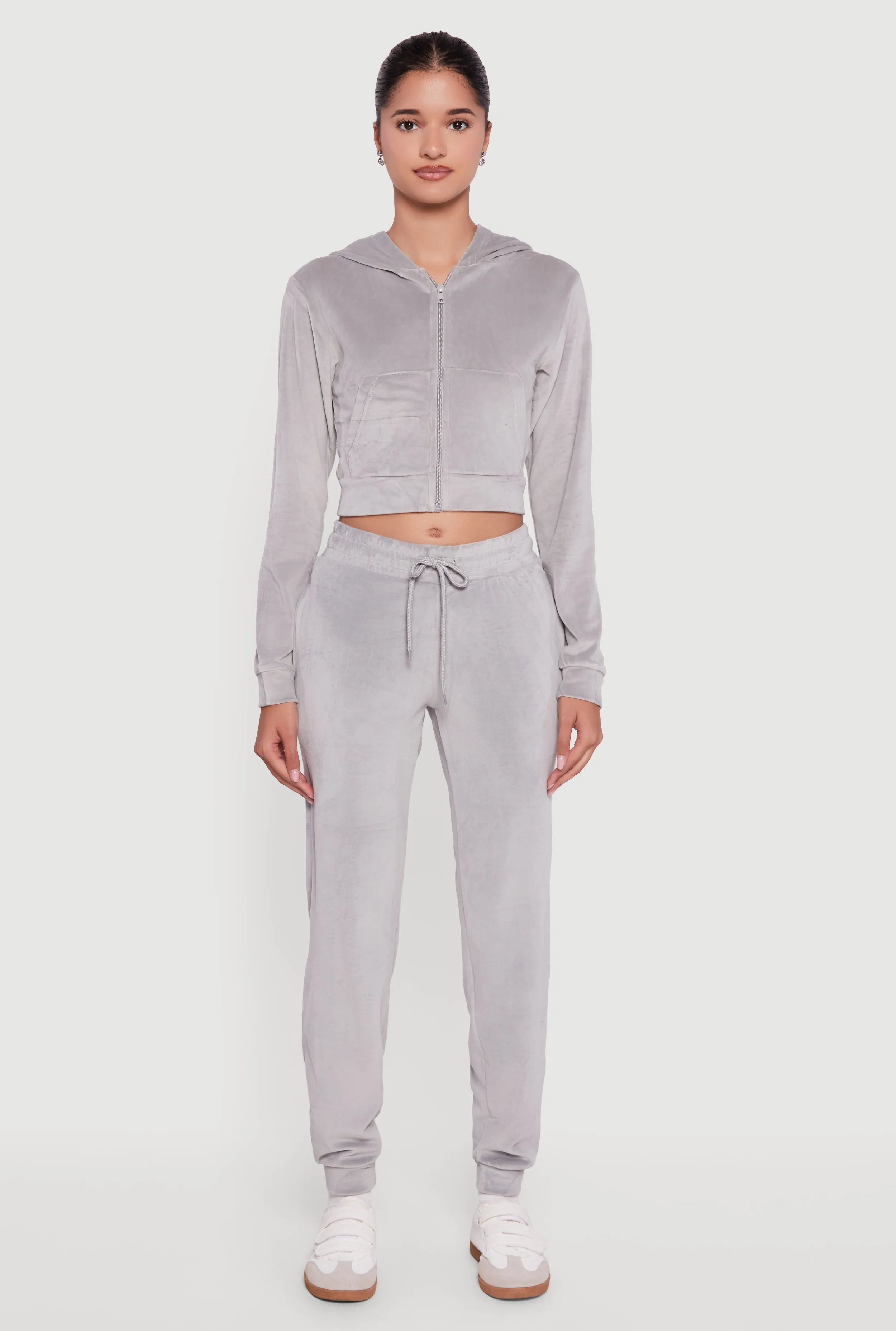 Velour Long Sleeve Cropped Zip Front Hoodie sold by Rainbow product image thumbnail 2