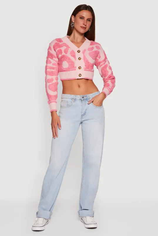 Swirl Print Boucle Cropped Button Front Cardigan sold by Rainbow