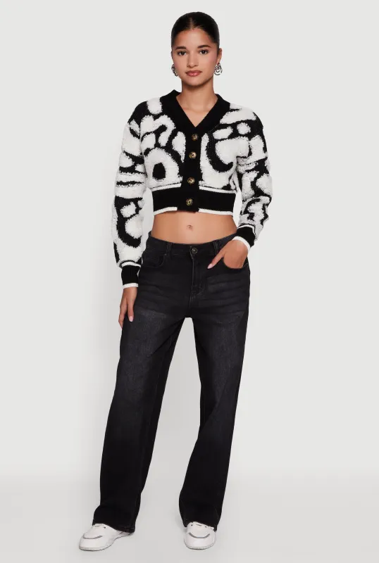 Swirl Print Boucle Cropped Button Front Cardigan sold by Rainbow