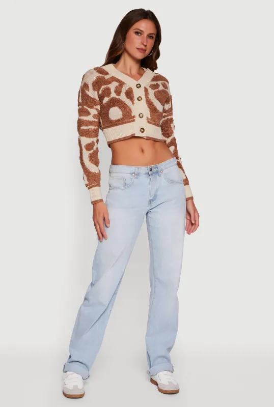 Swirl Print Boucle Cropped Button Front Cardigan sold by Rainbow