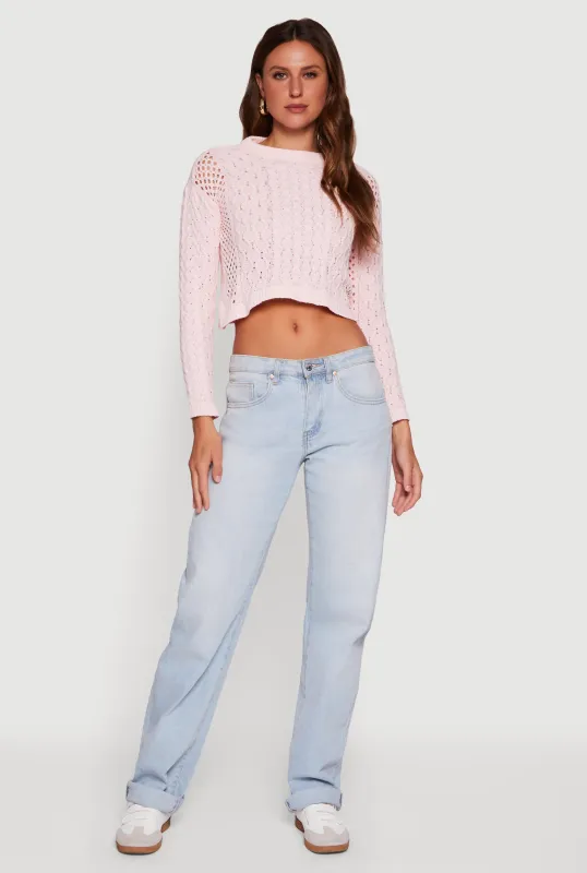 Open Stitch Cropped Pullover Sweater sold by Rainbow