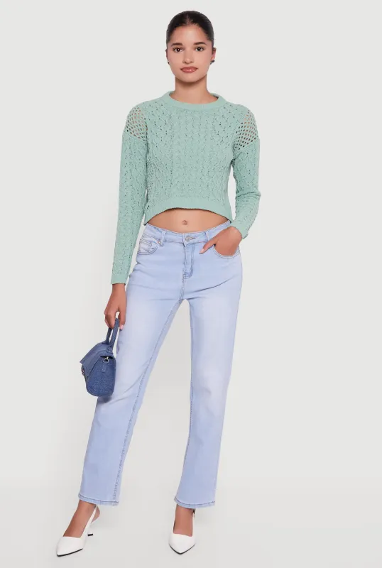 Open Stitch Cropped Pullover Sweater sold by Rainbow