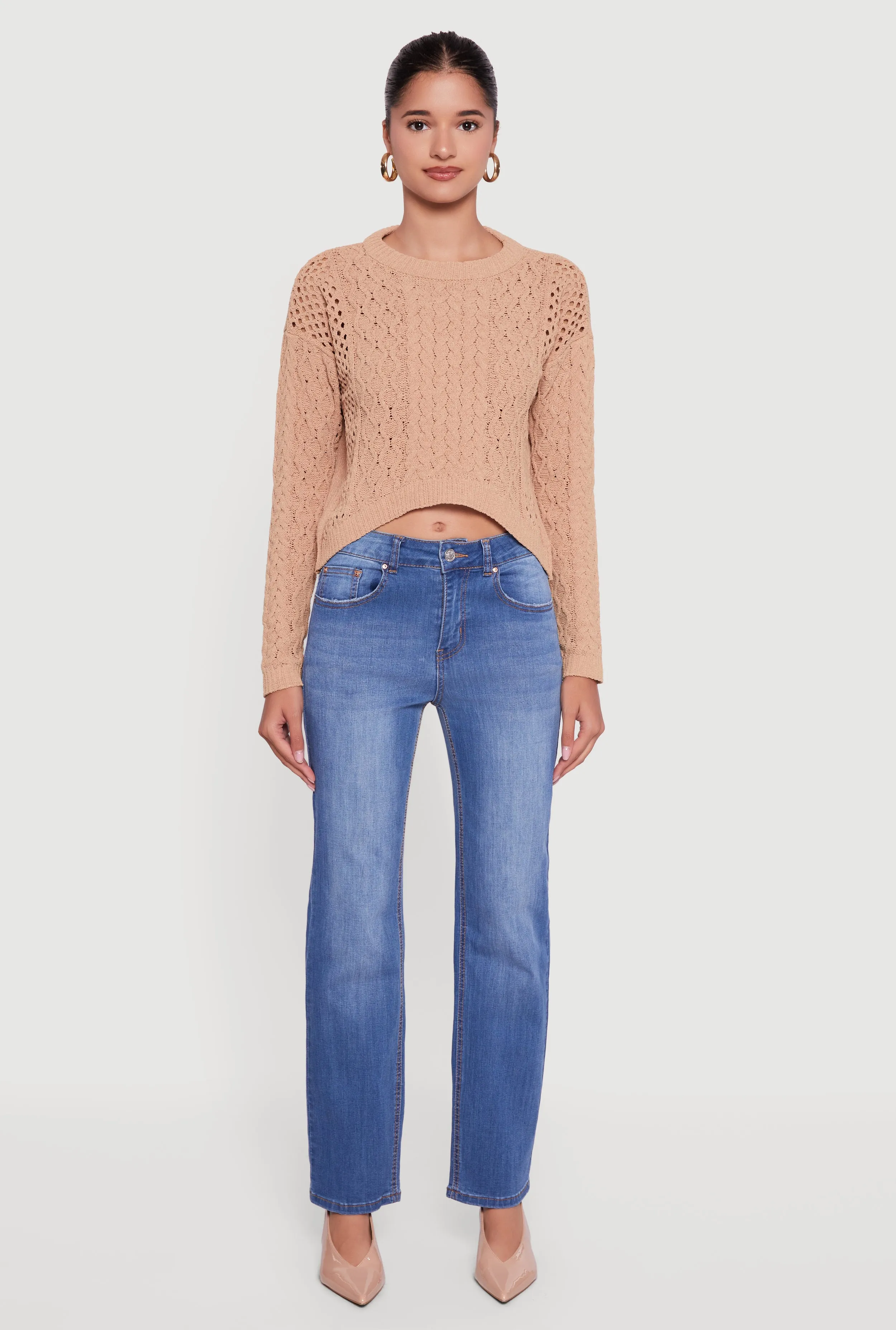 Open Stitch Cropped Pullover Sweater sold by Rainbow