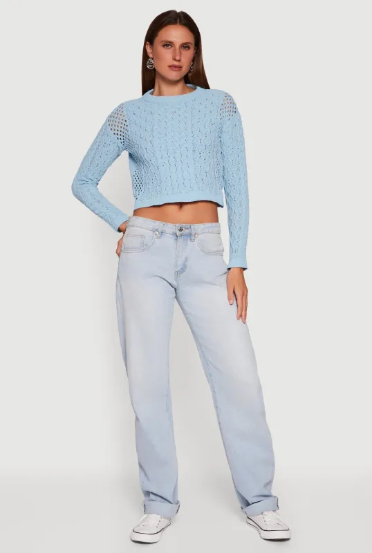 Open Stitch Cropped Pullover Sweater sold by Rainbow