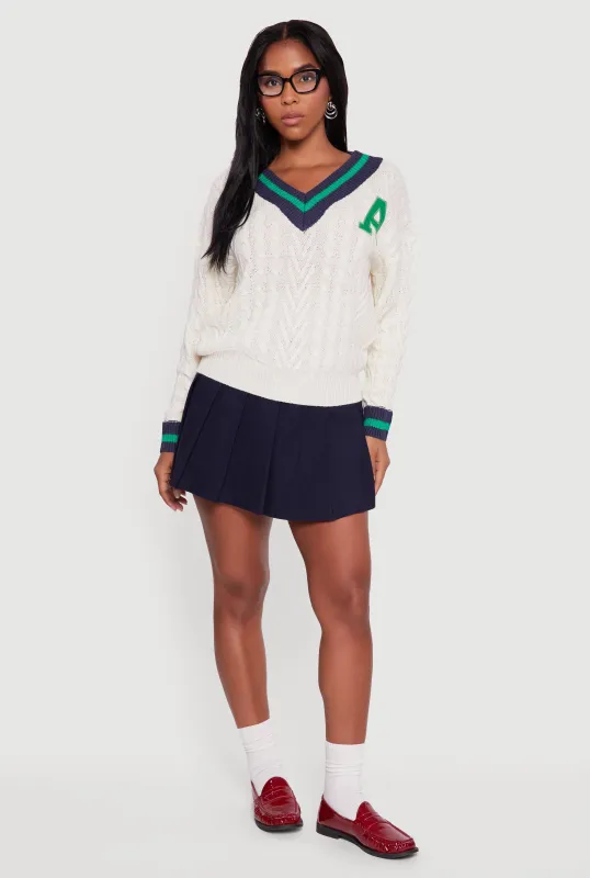 Cable Knit Varsity Stripe Sweater sold by Rainbow