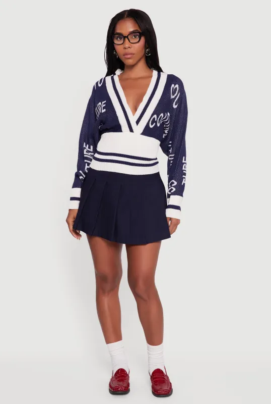 Couture Graphic Long Sleeve Plunge Neck Sweater sold by Rainbow