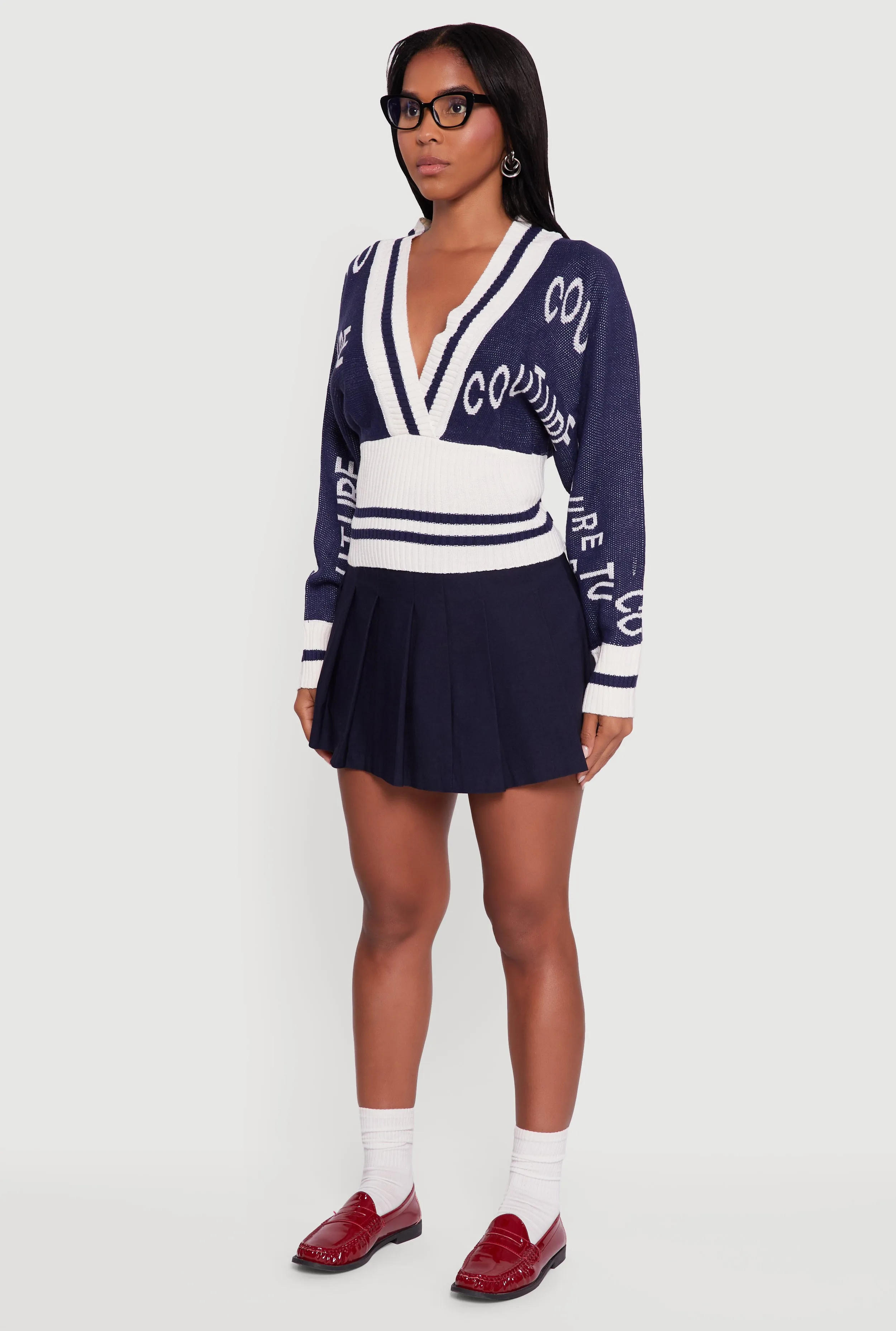 Couture Graphic Long Sleeve Plunge Neck Sweater sold by Rainbow product image thumbnail 5