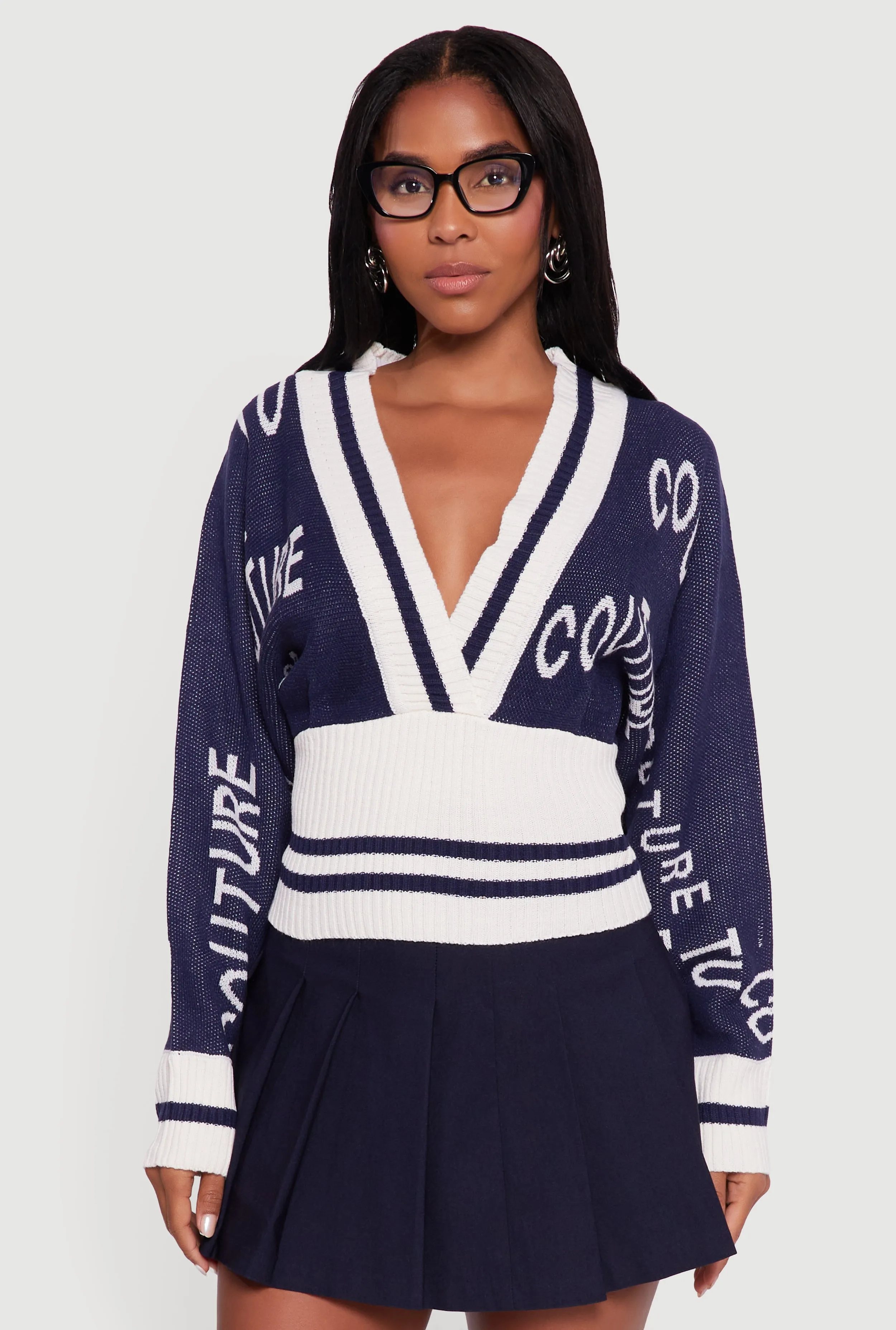 Couture Graphic Long Sleeve Plunge Neck Sweater sold by Rainbow product image thumbnail 2