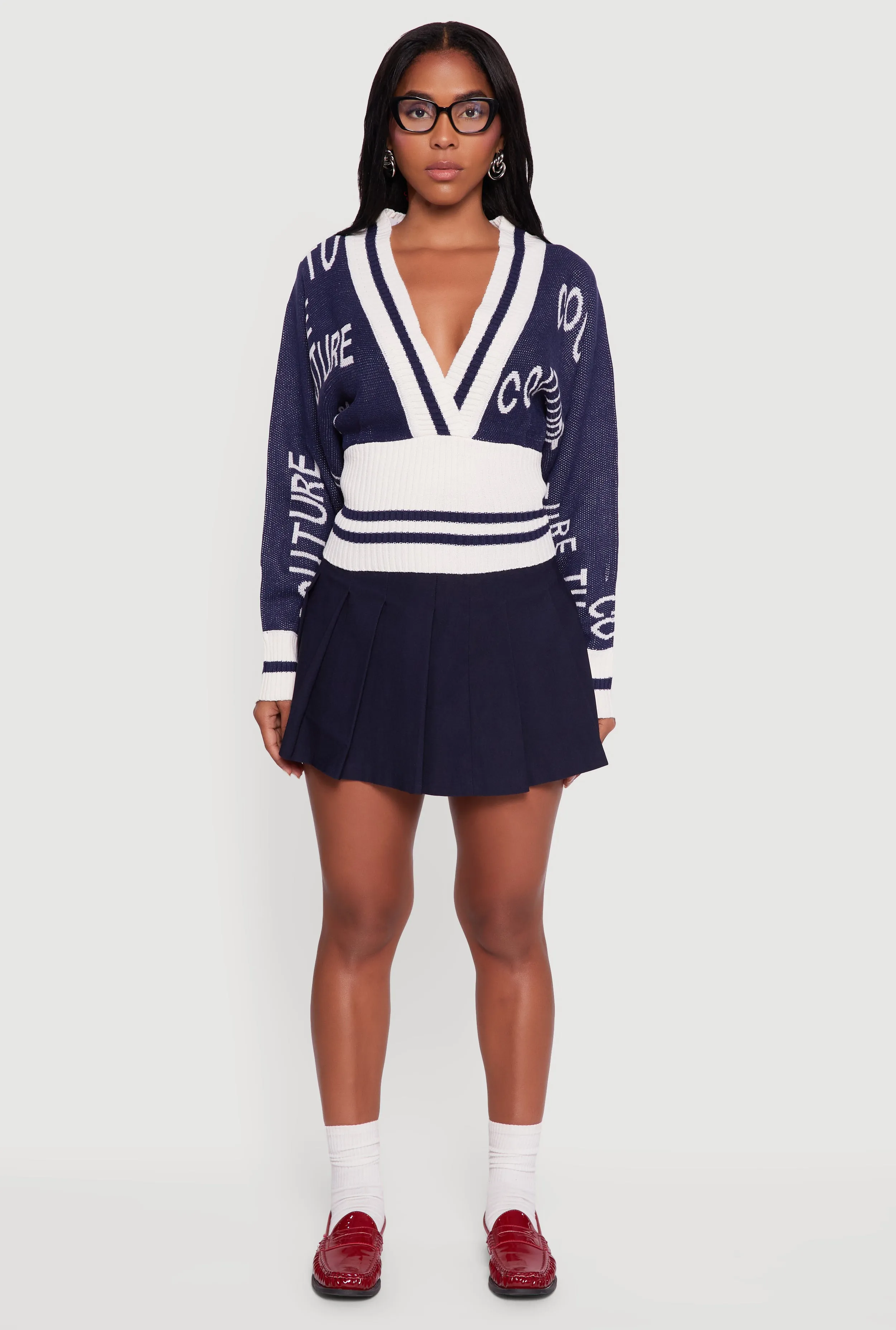 Couture Graphic Long Sleeve Plunge Neck Sweater sold by Rainbow product image thumbnail 3