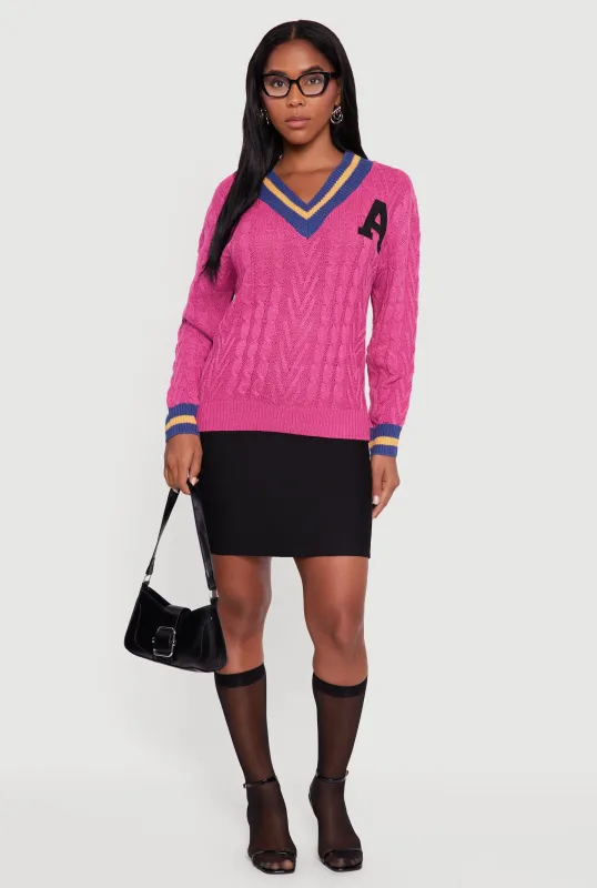 Cable Knit Varsity Stripe Sweater sold by Rainbow