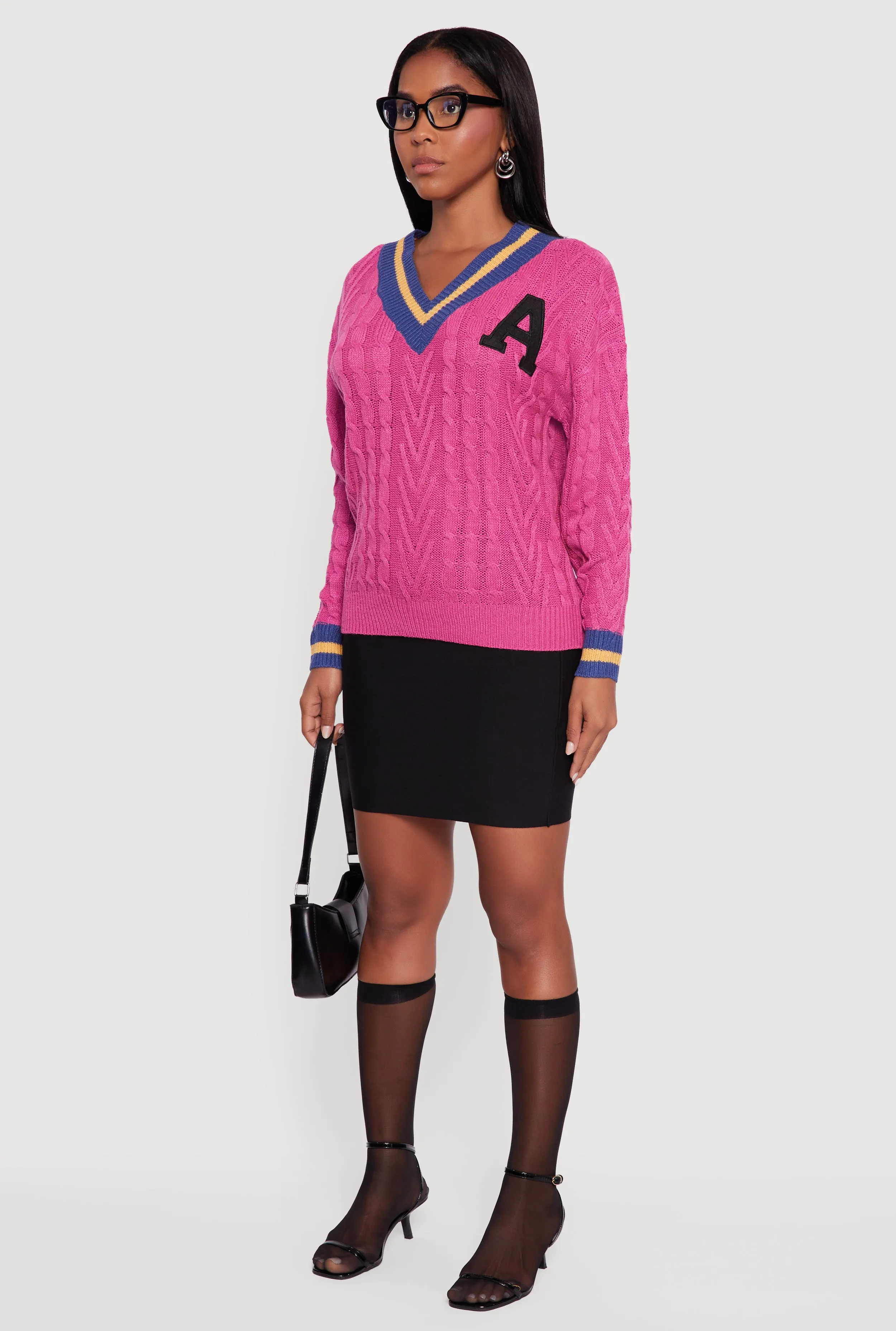 Cable Knit Varsity Stripe Sweater sold by Rainbow product image thumbnail 5