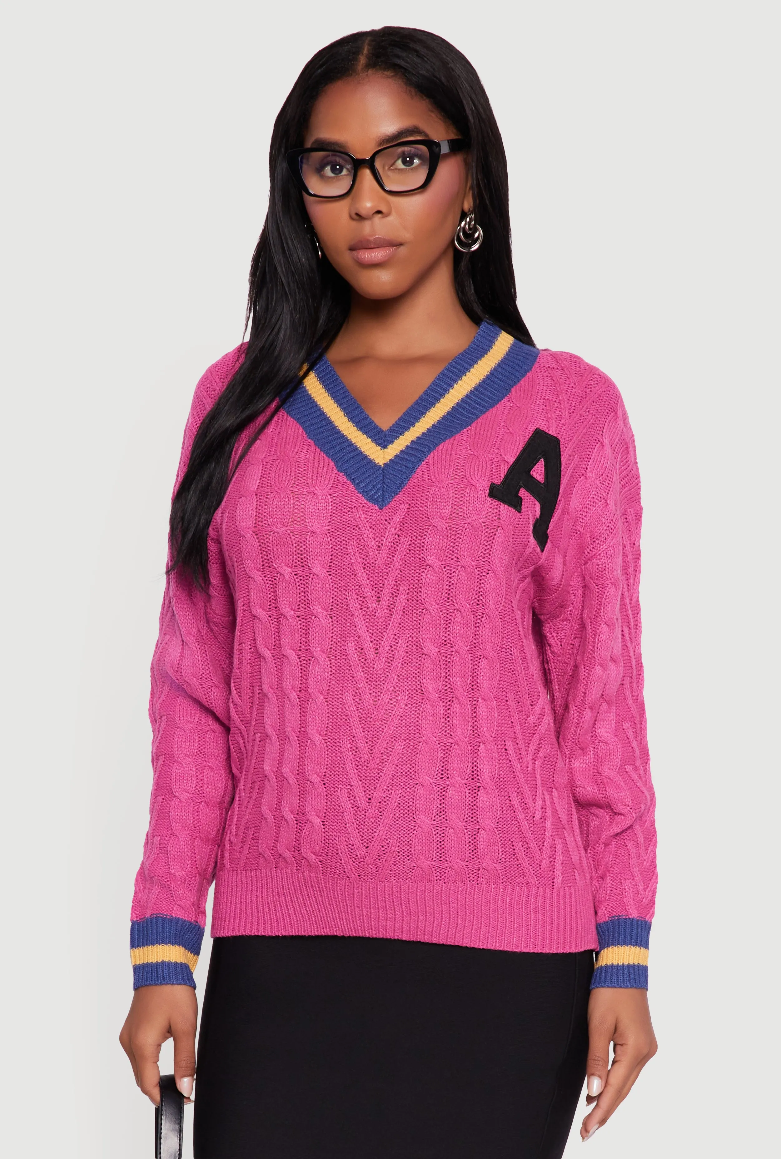 Cable Knit Varsity Stripe Sweater sold by Rainbow product image thumbnail 2