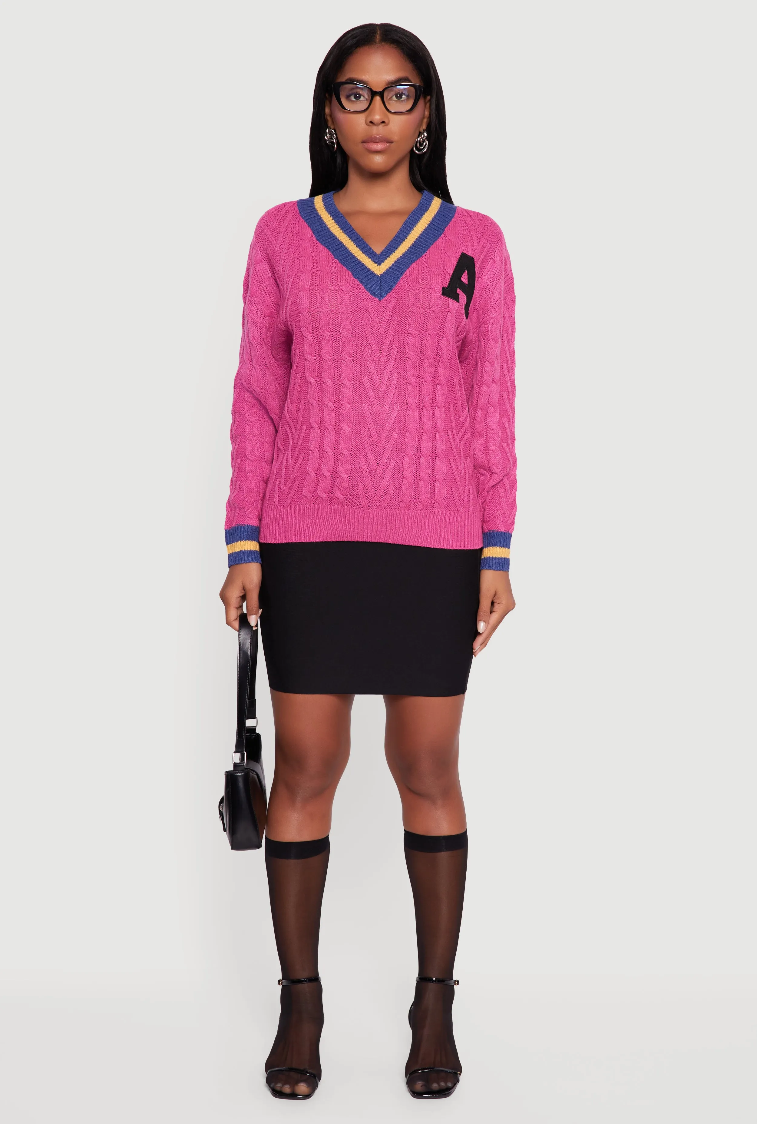 Cable Knit Varsity Stripe Sweater sold by Rainbow product image thumbnail 3