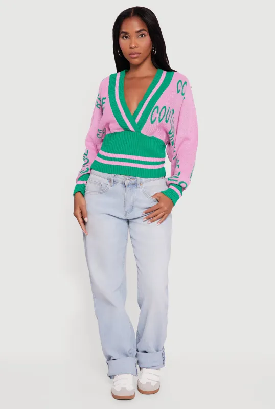 Couture Graphic Long Sleeve Plunge Neck Sweater sold by Rainbow