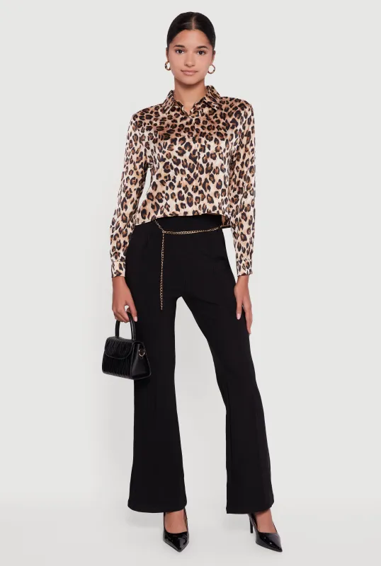 Leopard Print Satin Cropped Button Front Shirt sold by Rainbow