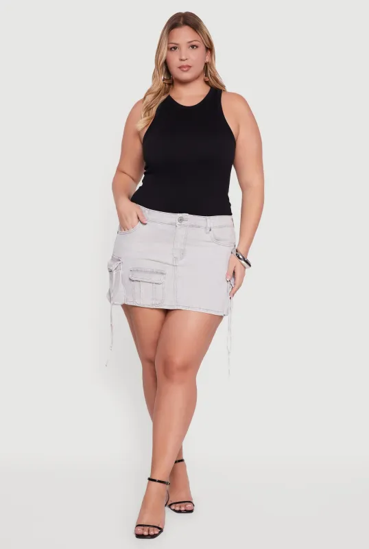 Plus Size VIP Mineral Wash Denim Utility Skirt sold by Rainbow