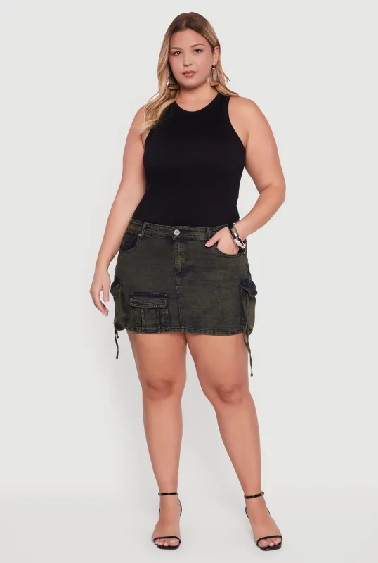 Plus Size VIP Acid Wash Utility Skirt sold by Rainbow