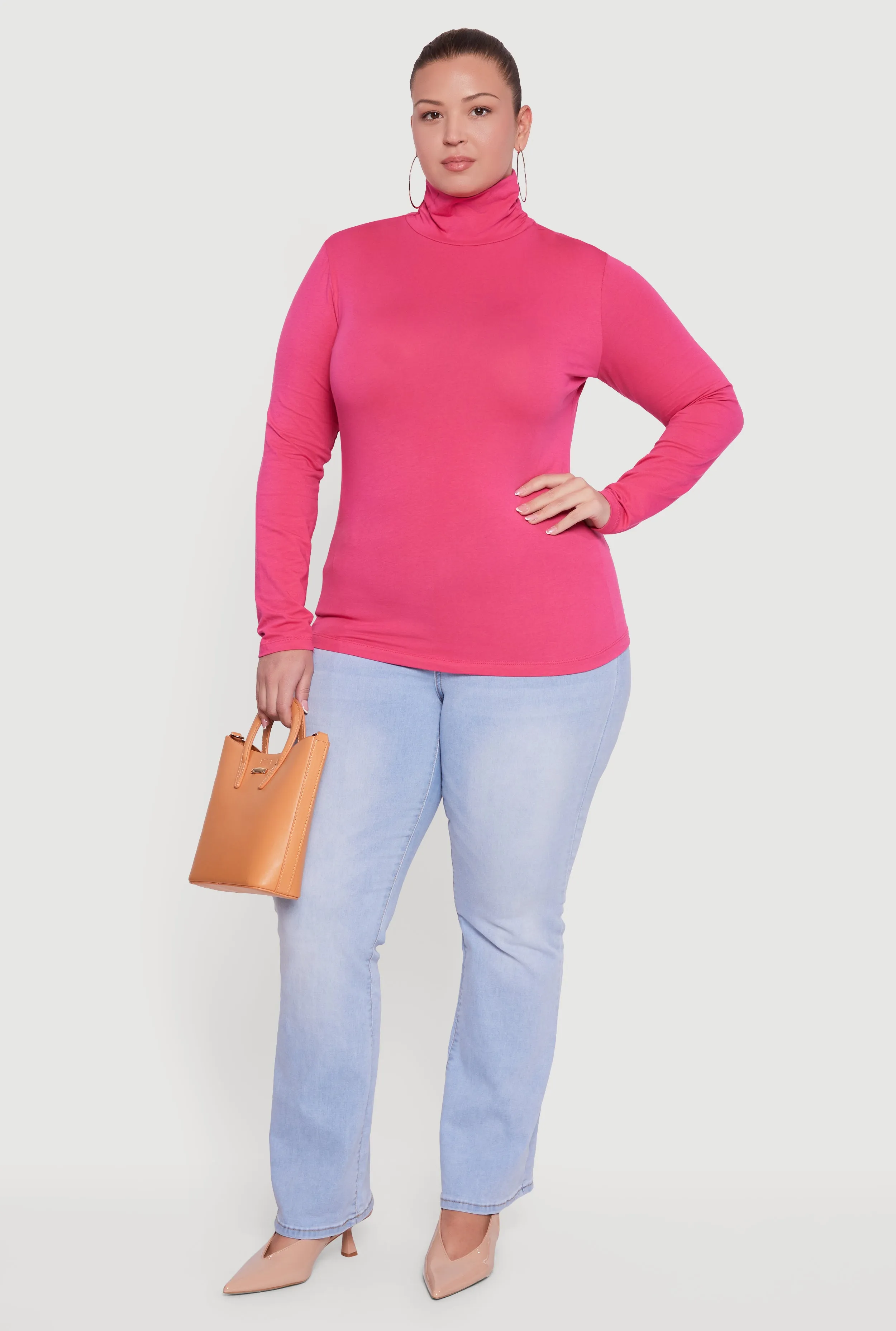 Plus Size Ruched Funnel Neck Long Sleeve Top sold by Rainbow