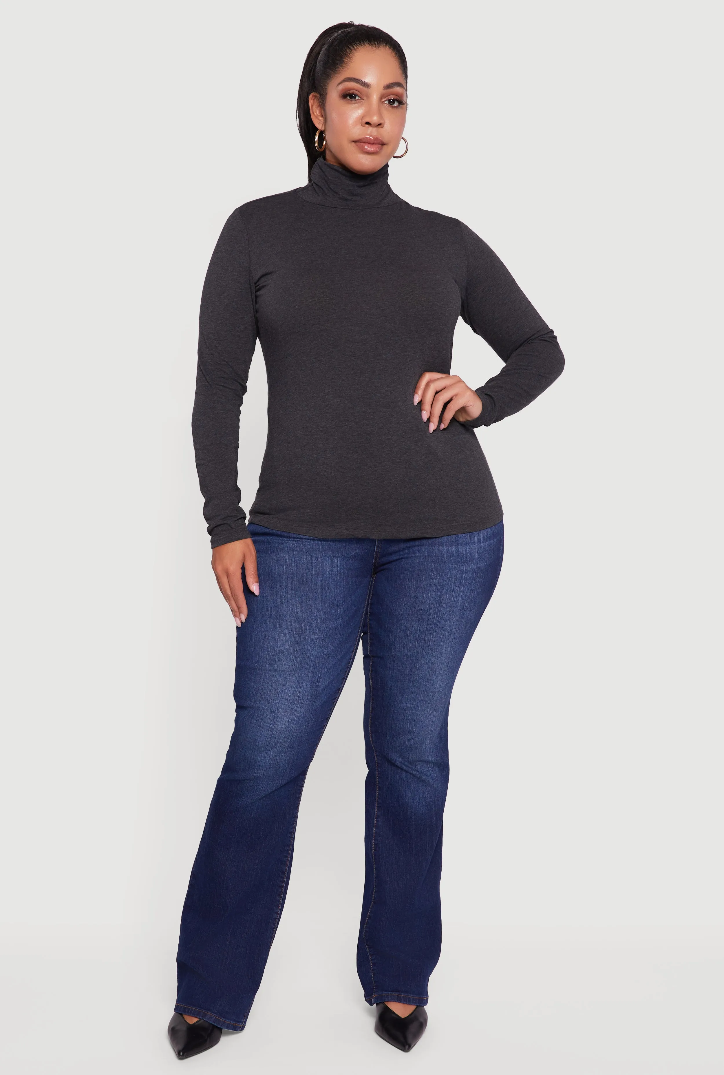 Plus Size Ruched Funnel Neck Long Sleeve Top sold by Rainbow