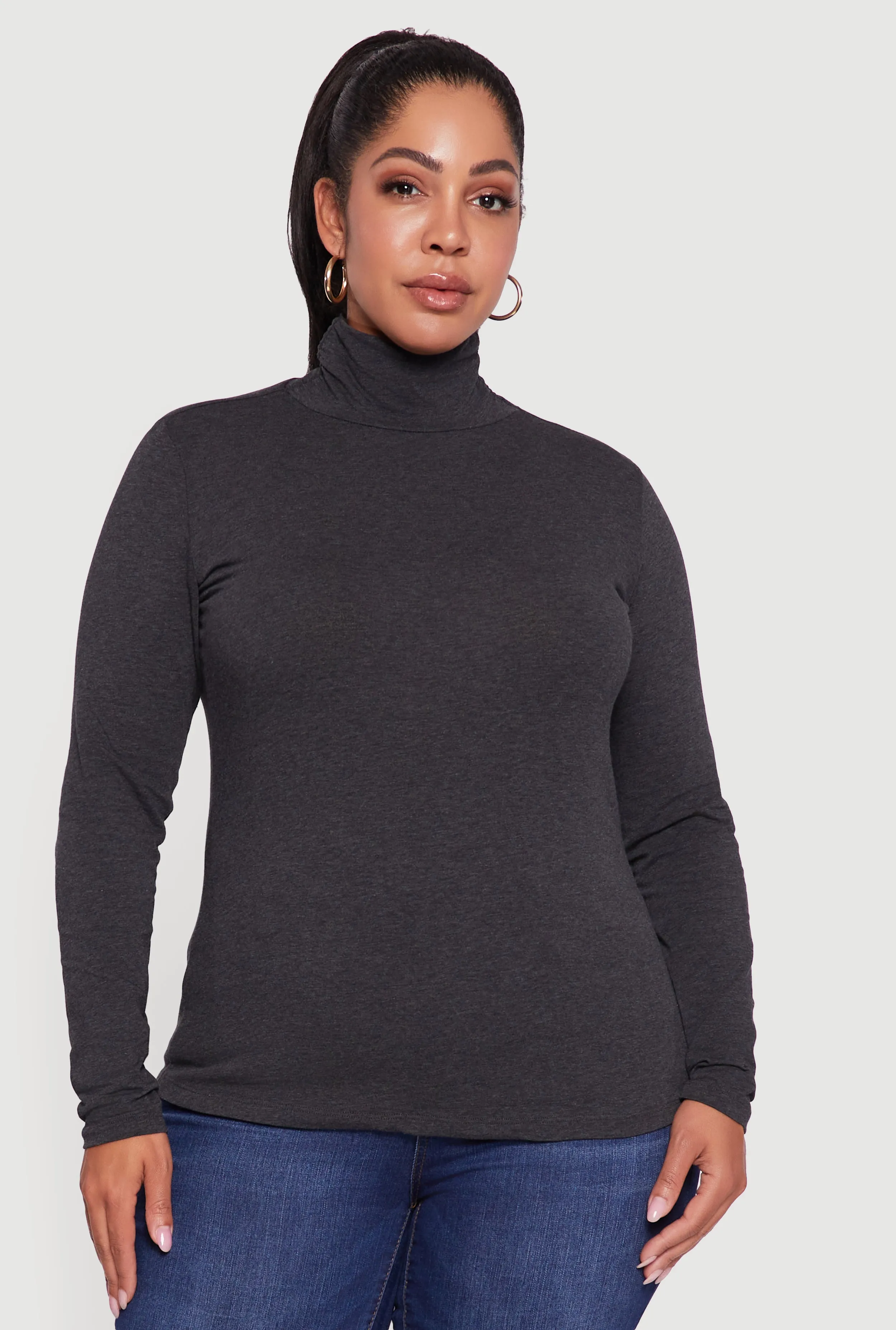 Plus Size Ruched Funnel Neck Long Sleeve Top sold by Rainbow product image thumbnail 2