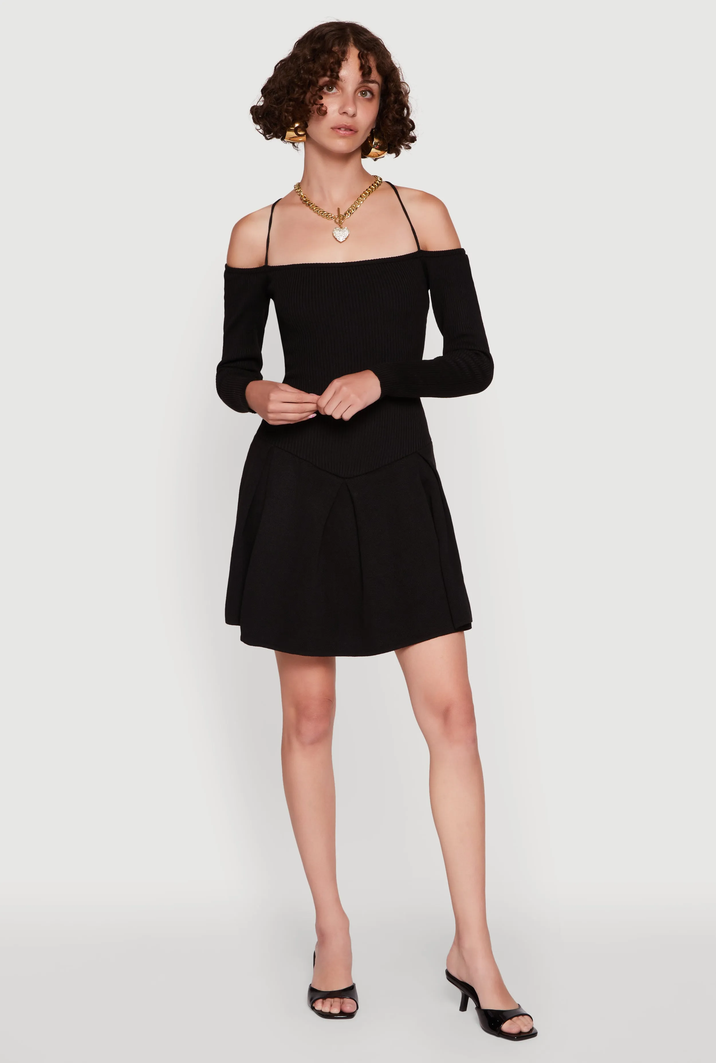 Ribbed Knit Lace Up Back Pleated Sweater Dress sold by Rainbow