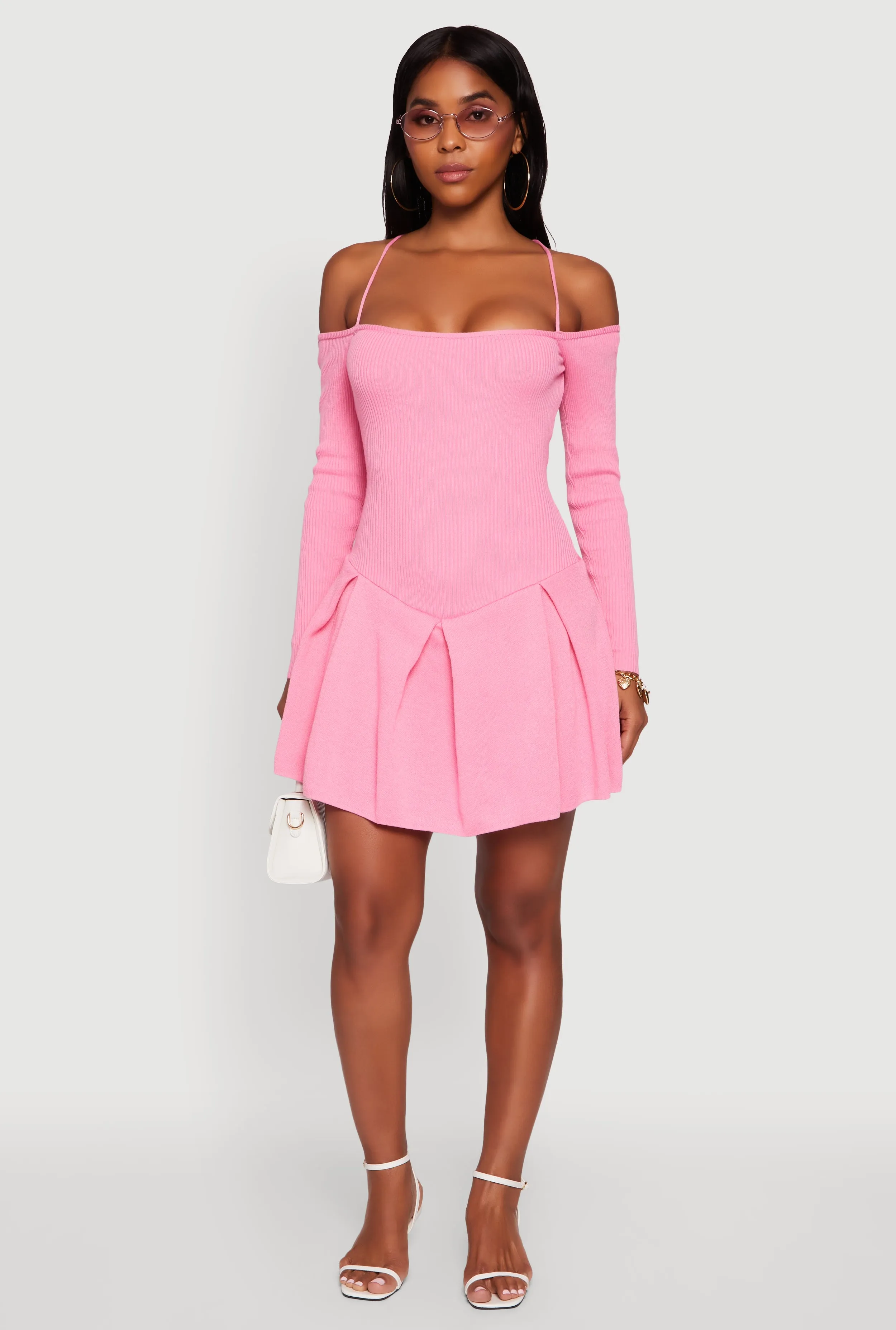 Ribbed Knit Lace Up Back Pleated Sweater Dress sold by Rainbow product image thumbnail 2