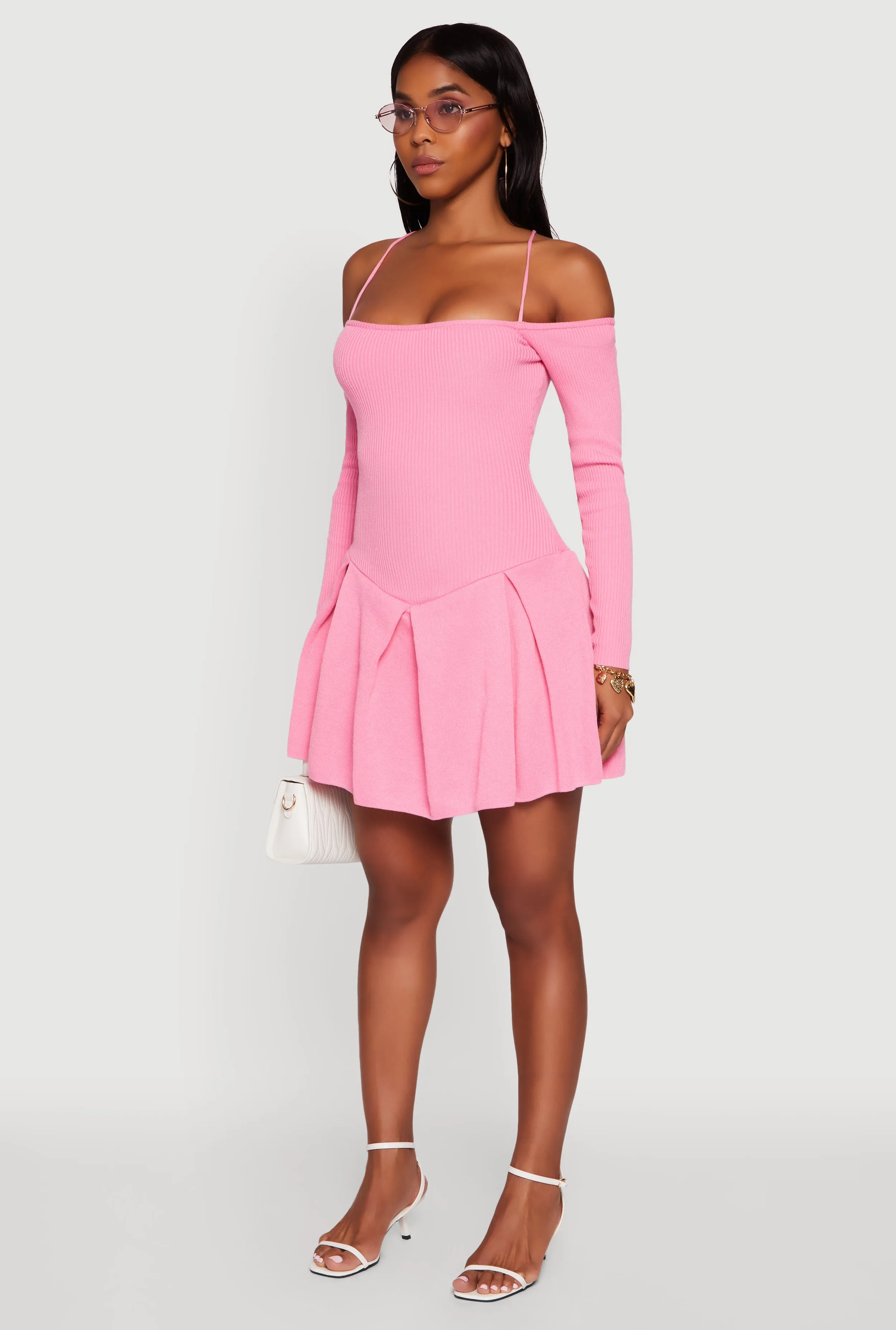 Ribbed Knit Lace Up Back Pleated Sweater Dress sold by Rainbow product image thumbnail 3