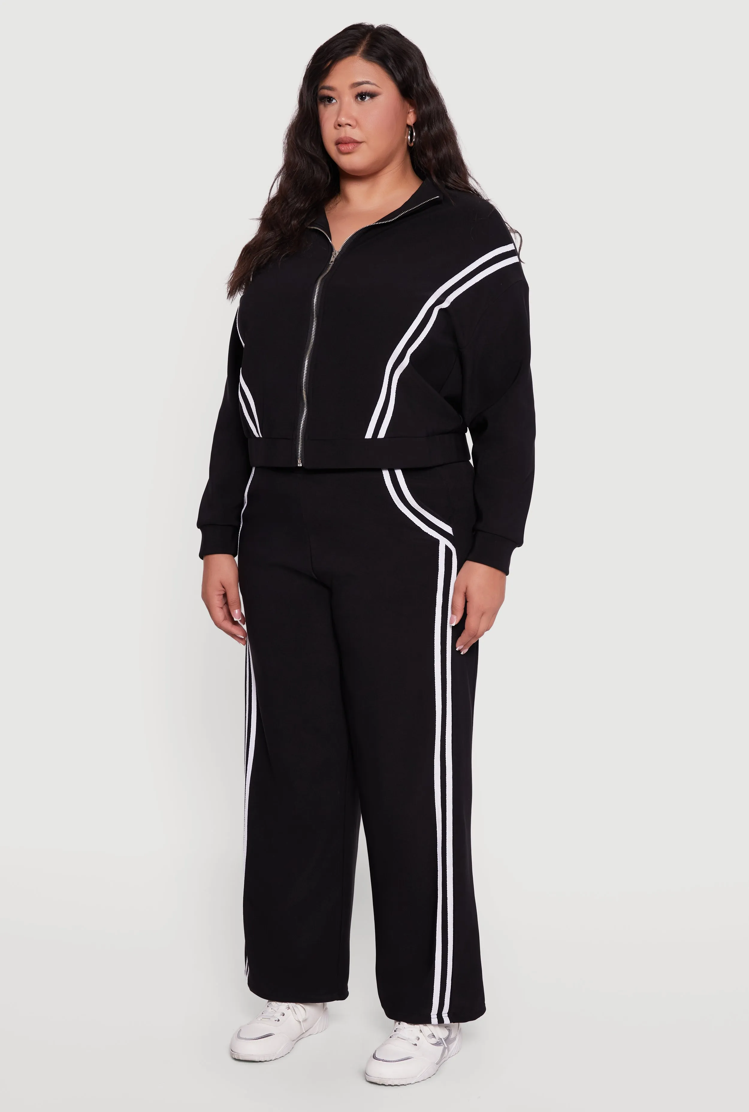 Plus Size Mock Neck Varsity Stripe Detail Track Jacket sold by Rainbow product image thumbnail 5