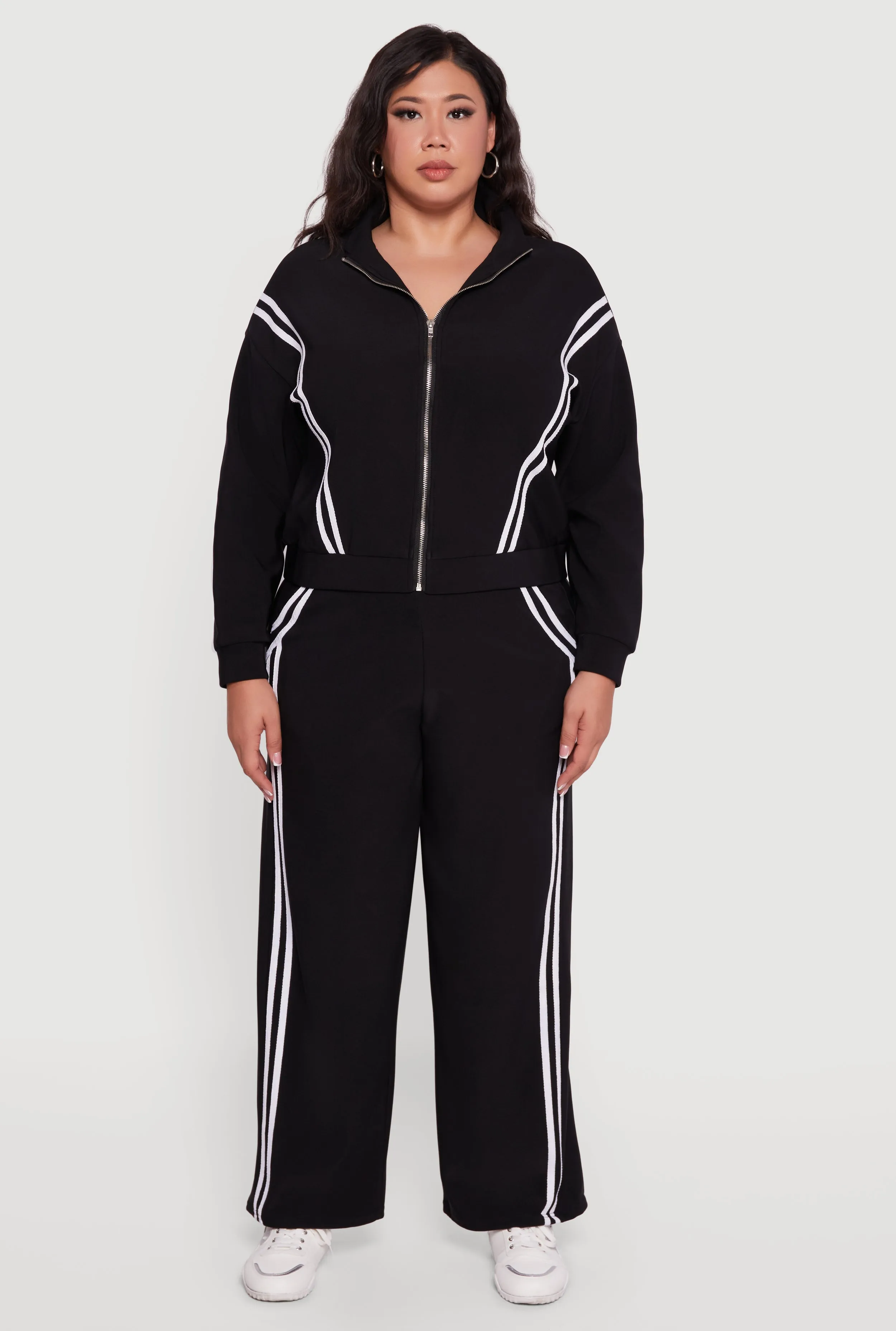 Plus Size Mock Neck Varsity Stripe Detail Track Jacket sold by Rainbow product image thumbnail 2