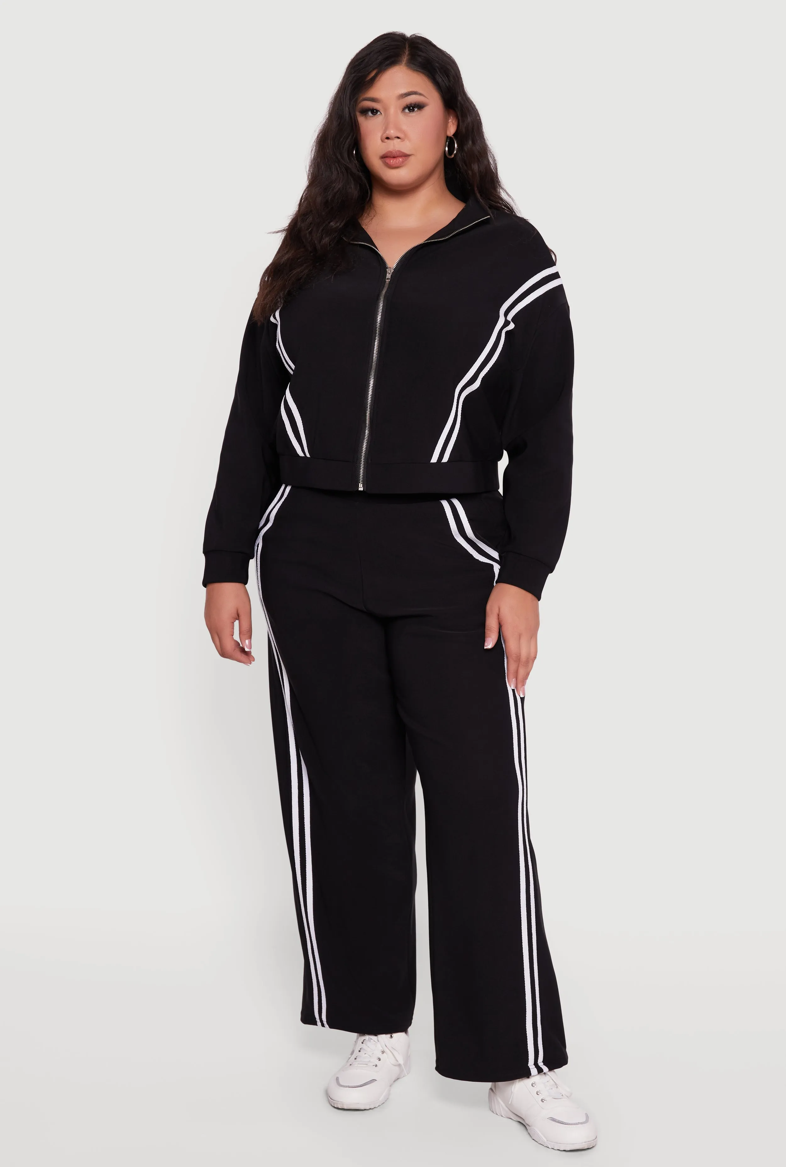 Plus Size Mock Neck Varsity Stripe Detail Track Jacket sold by Rainbow product image thumbnail 3
