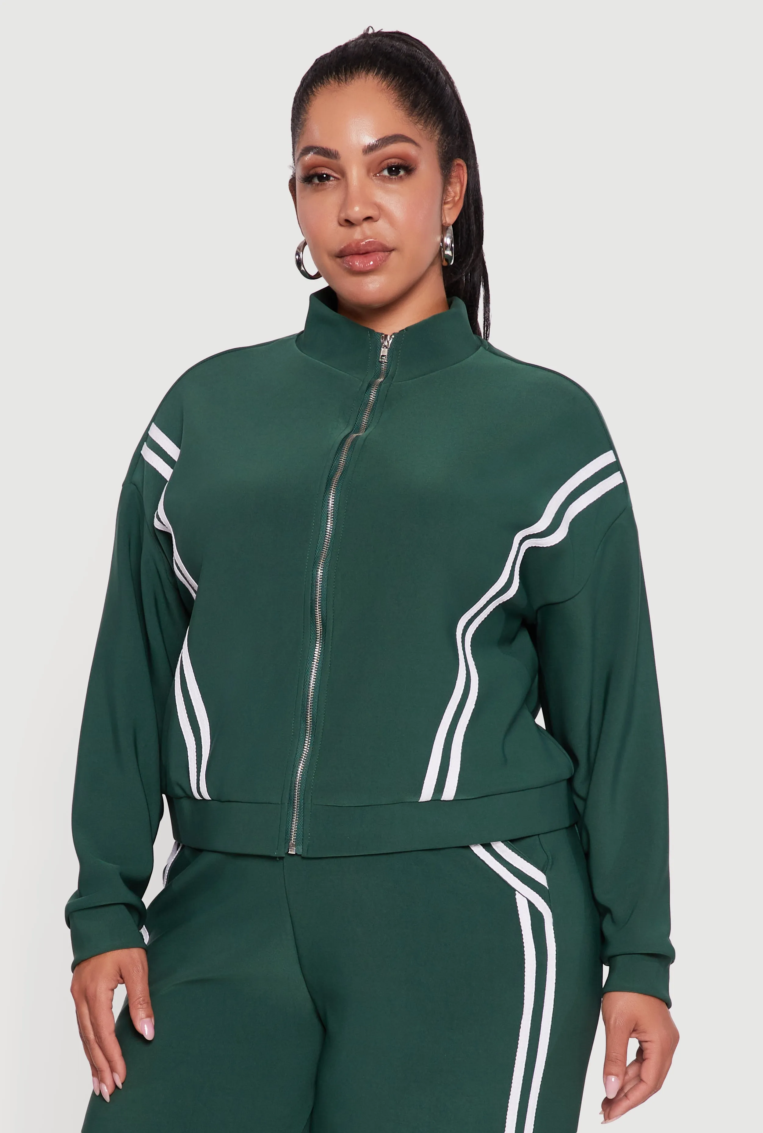 Plus Size Mock Neck Varsity Stripe Detail Track Jacket sold by Rainbow product image thumbnail 4