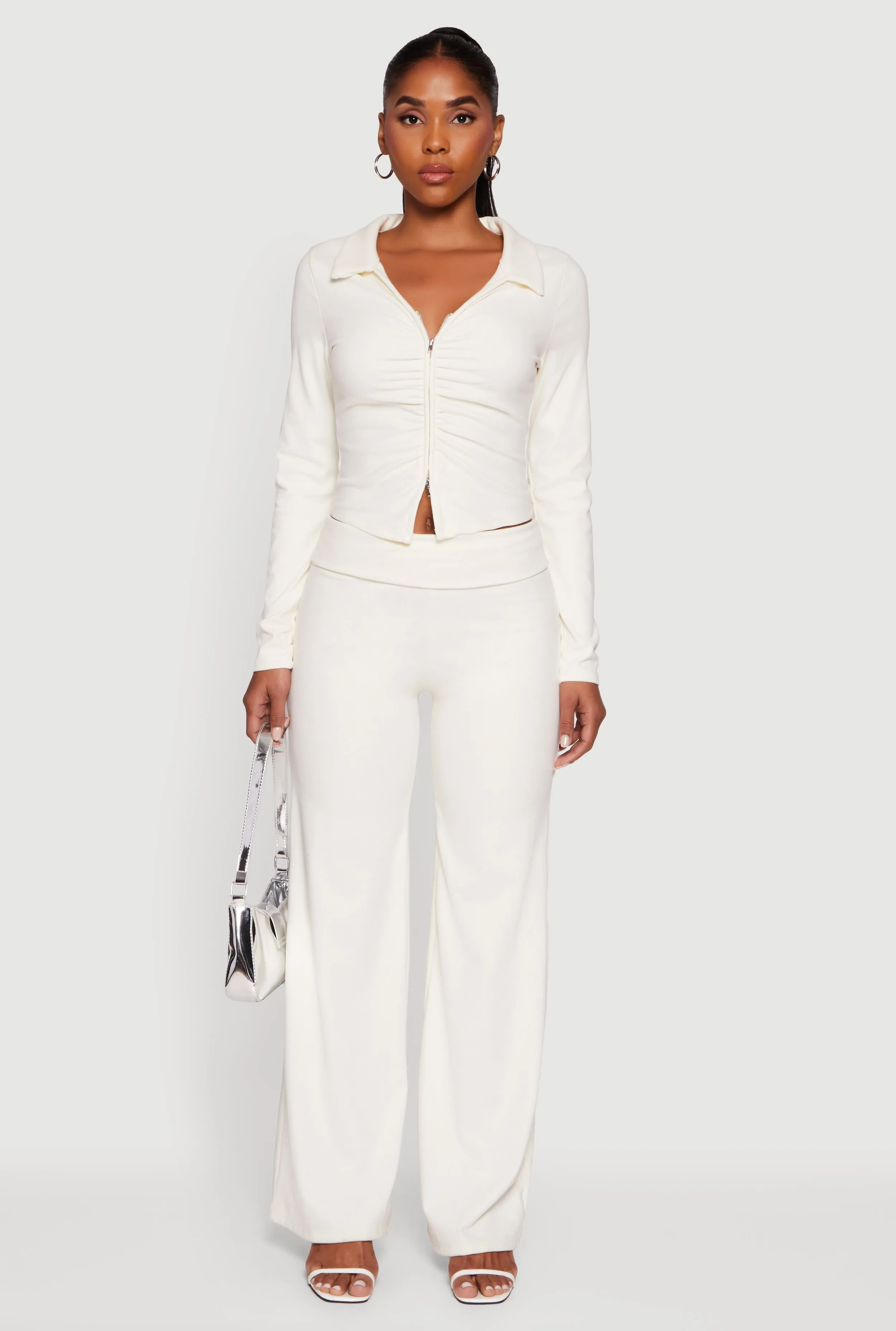 Brushed Ribbed Knit Fold Over Flare Pants sold by Rainbow