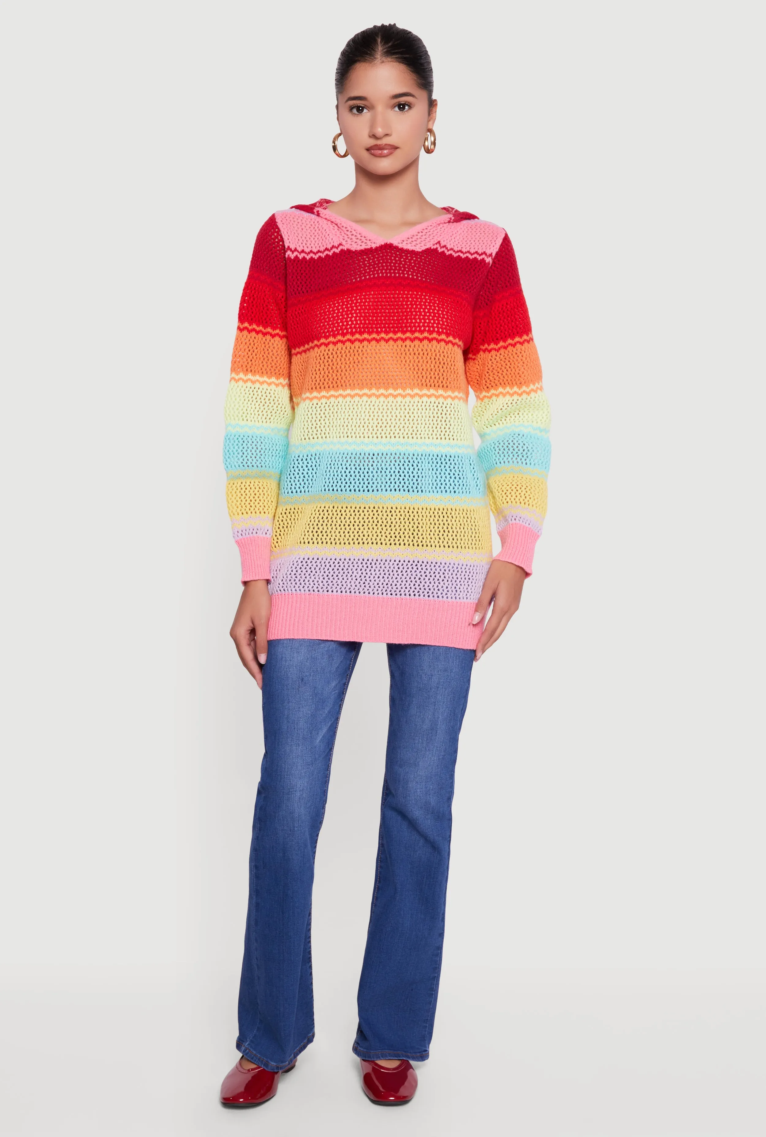 Rainbow Striped Long Sleeve Pullover Hooded Sweater sold by Rainbow