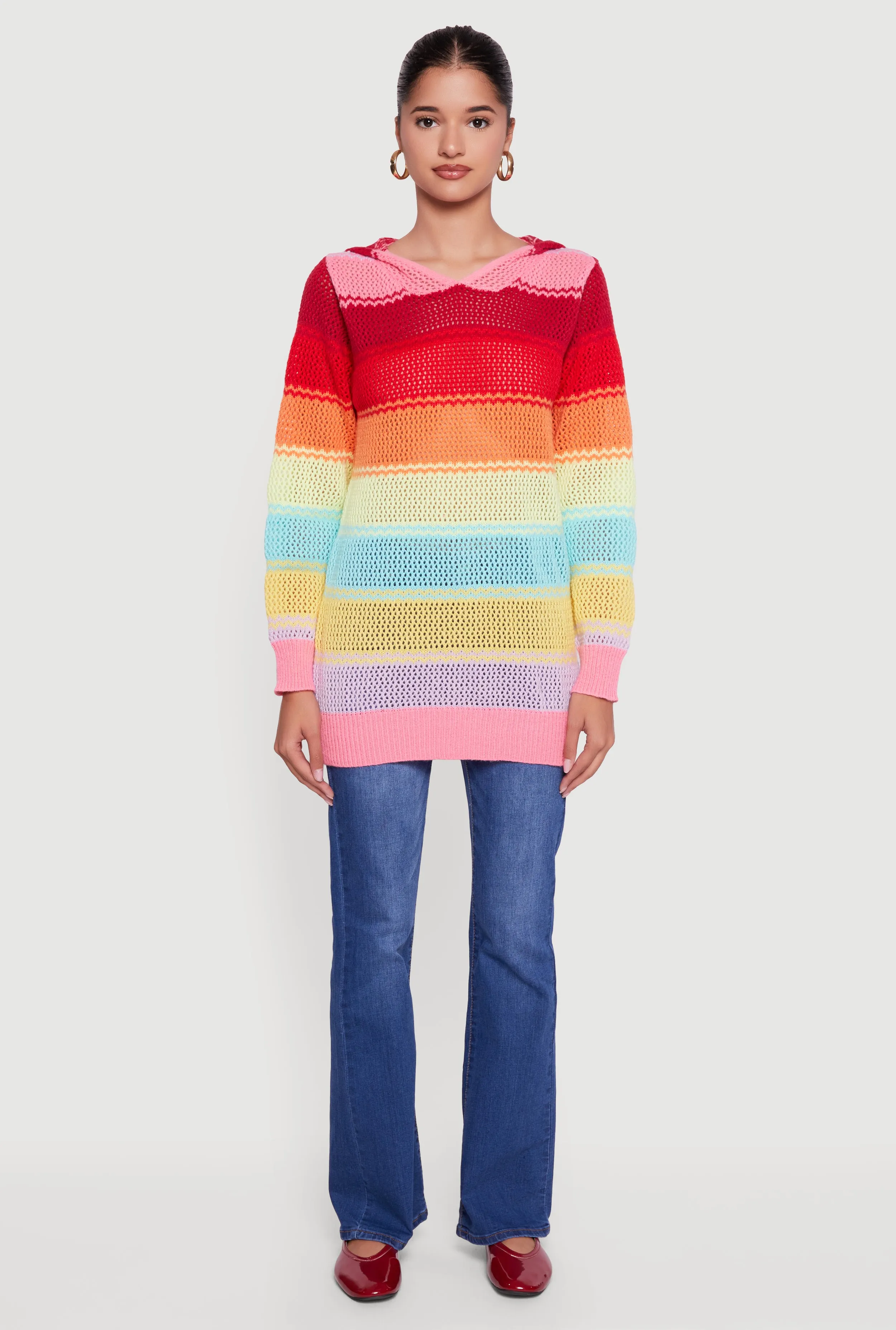 Rainbow Striped Long Sleeve Pullover Hooded Sweater sold by Rainbow product image thumbnail 3
