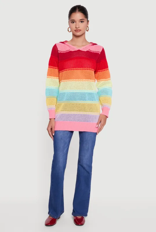 Rainbow Striped Long Sleeve Pullover Hooded Sweater sold by Rainbow