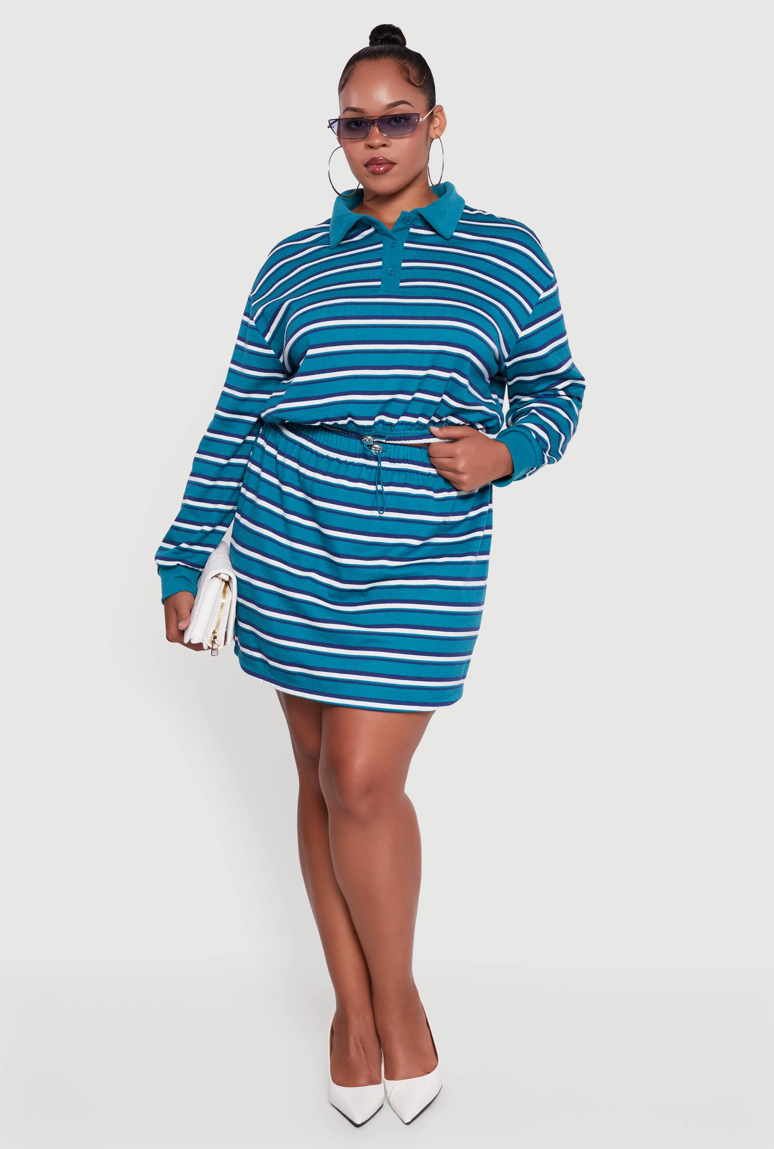 Plus Size Striped High Waisted Fleece Lined Skirt sold by Rainbow